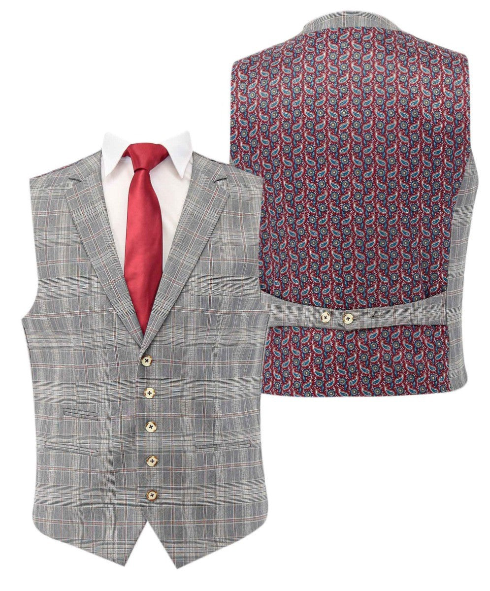 Gilet homme à carreaux rétro, coupe ajustée - Gris JULIAN - Gris clair