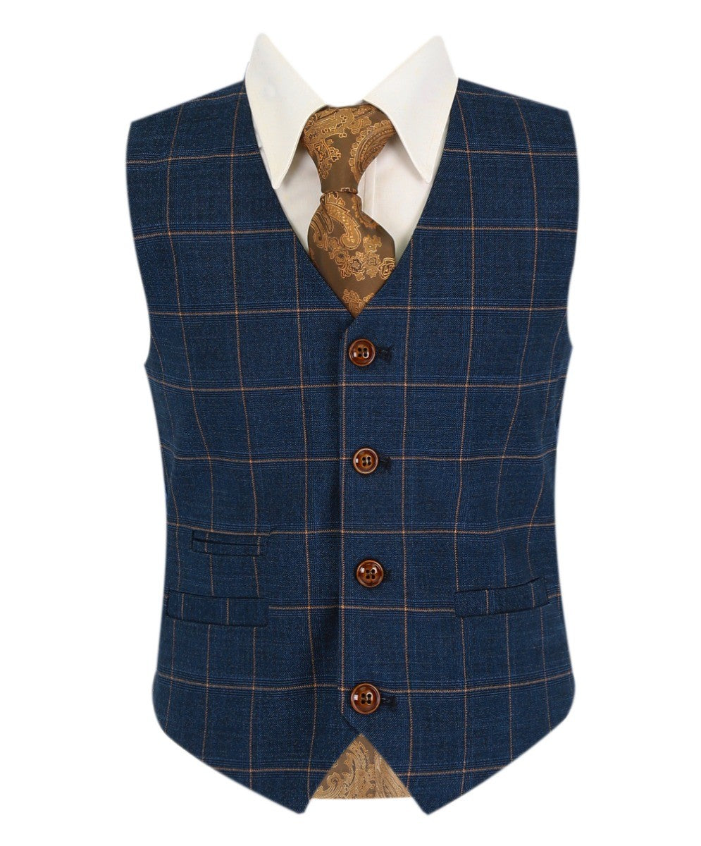 Boys' Tailored Fit Windowpane Check Suit - HAMLEYS - Cornflower Blue