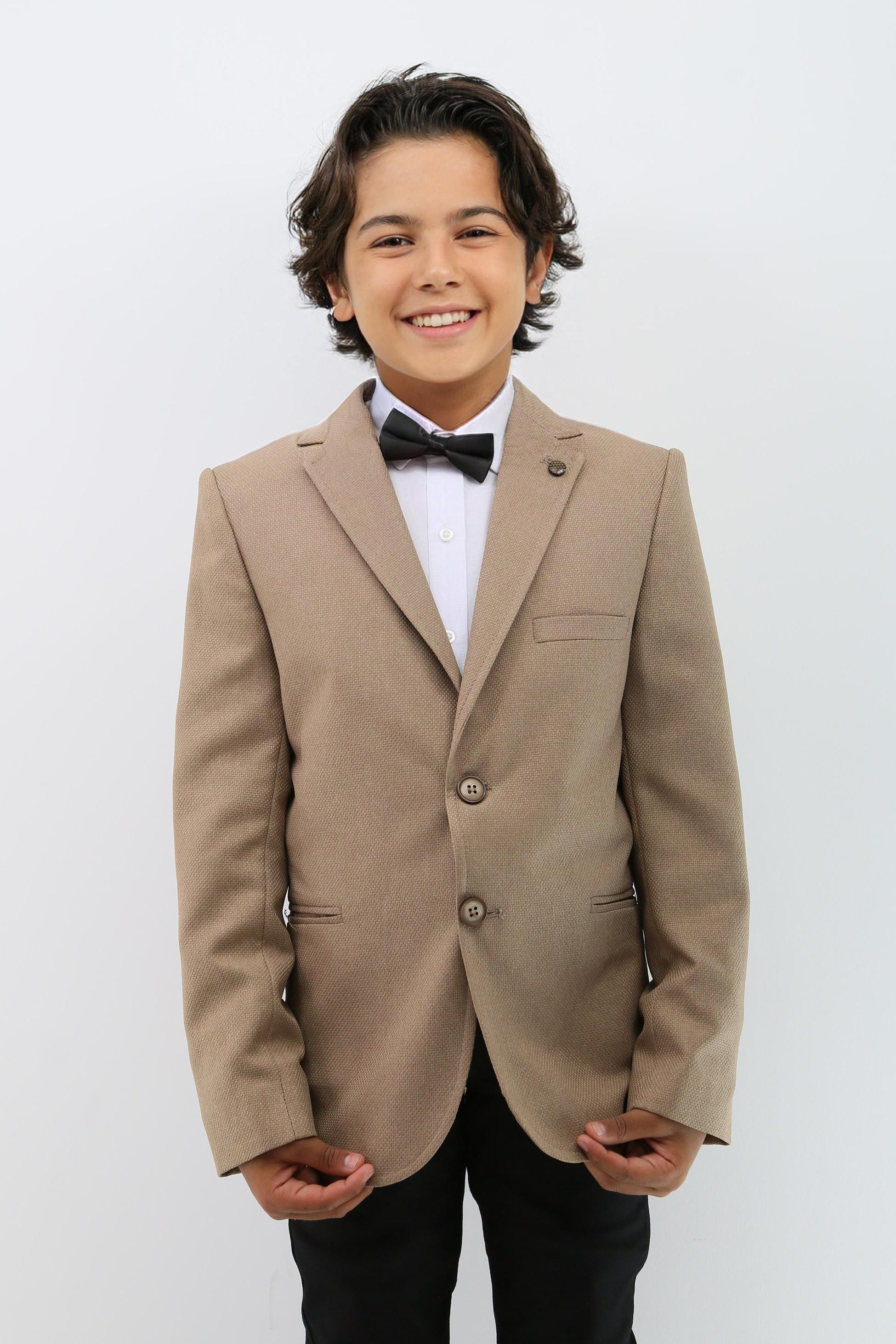 Jungen Formeller Beiger Texturierter Blazer Jacke - Beige