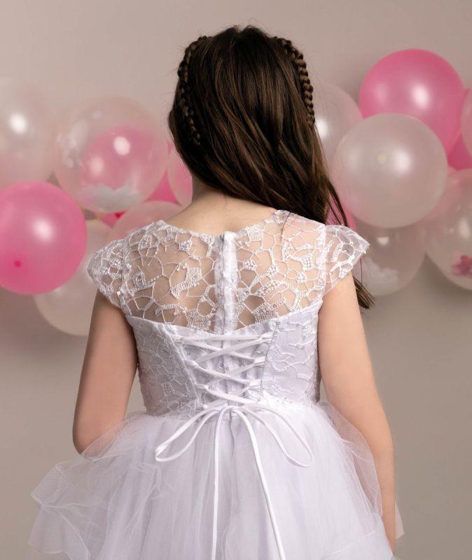 Robe en tulle superposée blanche avec dos corseté pour filles - TERRESA - Blanc