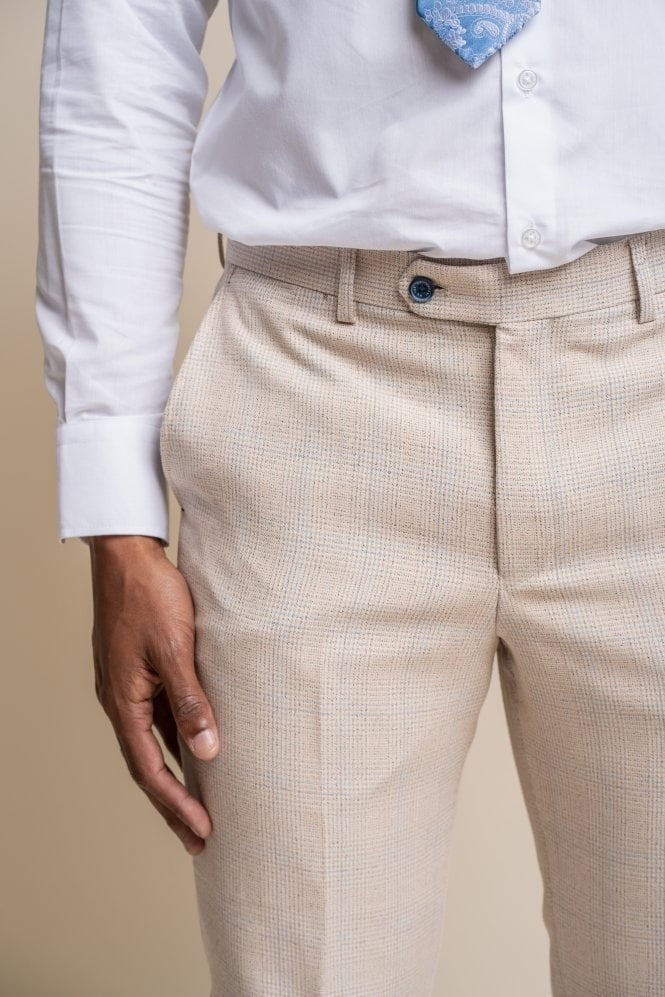 Pantalon en Tweed à Motif Pied-de-Poule Slim Fit pour Homme - CARIDI - Beige