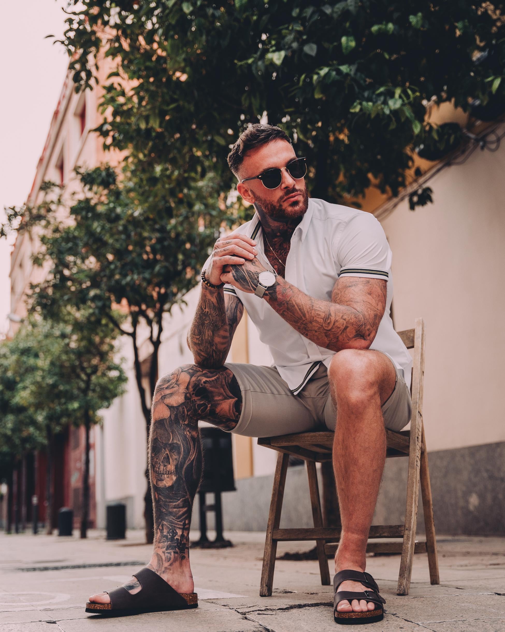 Herren Baumwoll Kurzarmhemd - VITO - Weiß
