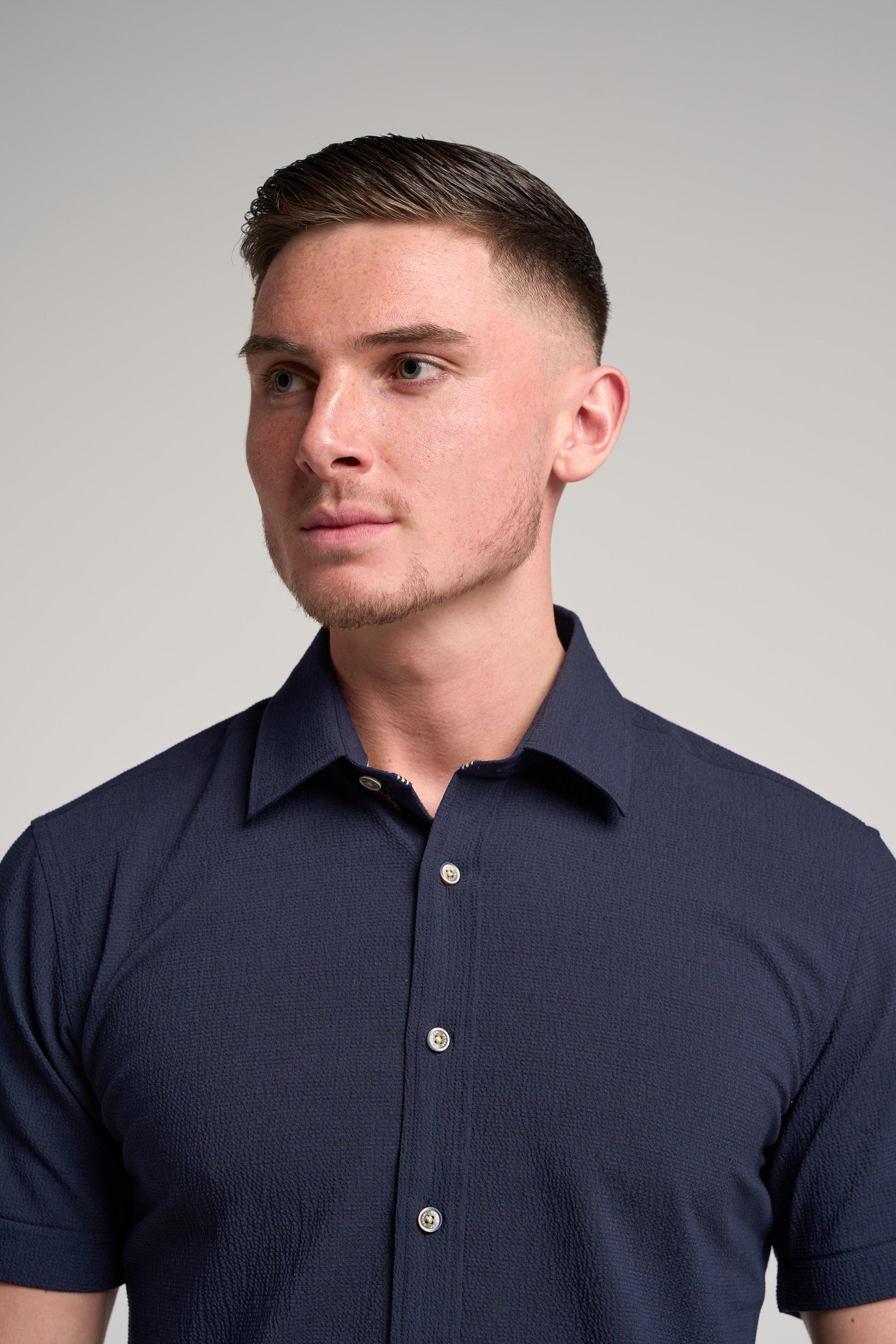 Herren Baumwoll Strukturiertes Slim Fit Hemd – KAI - Marineblau
