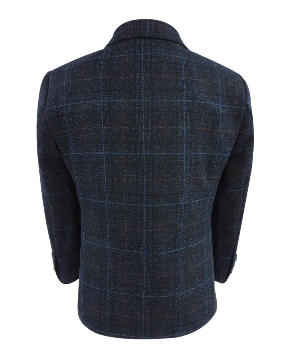 Jungen Tweed Windowpane Karo Anzug - CODY Blue - Marineblau