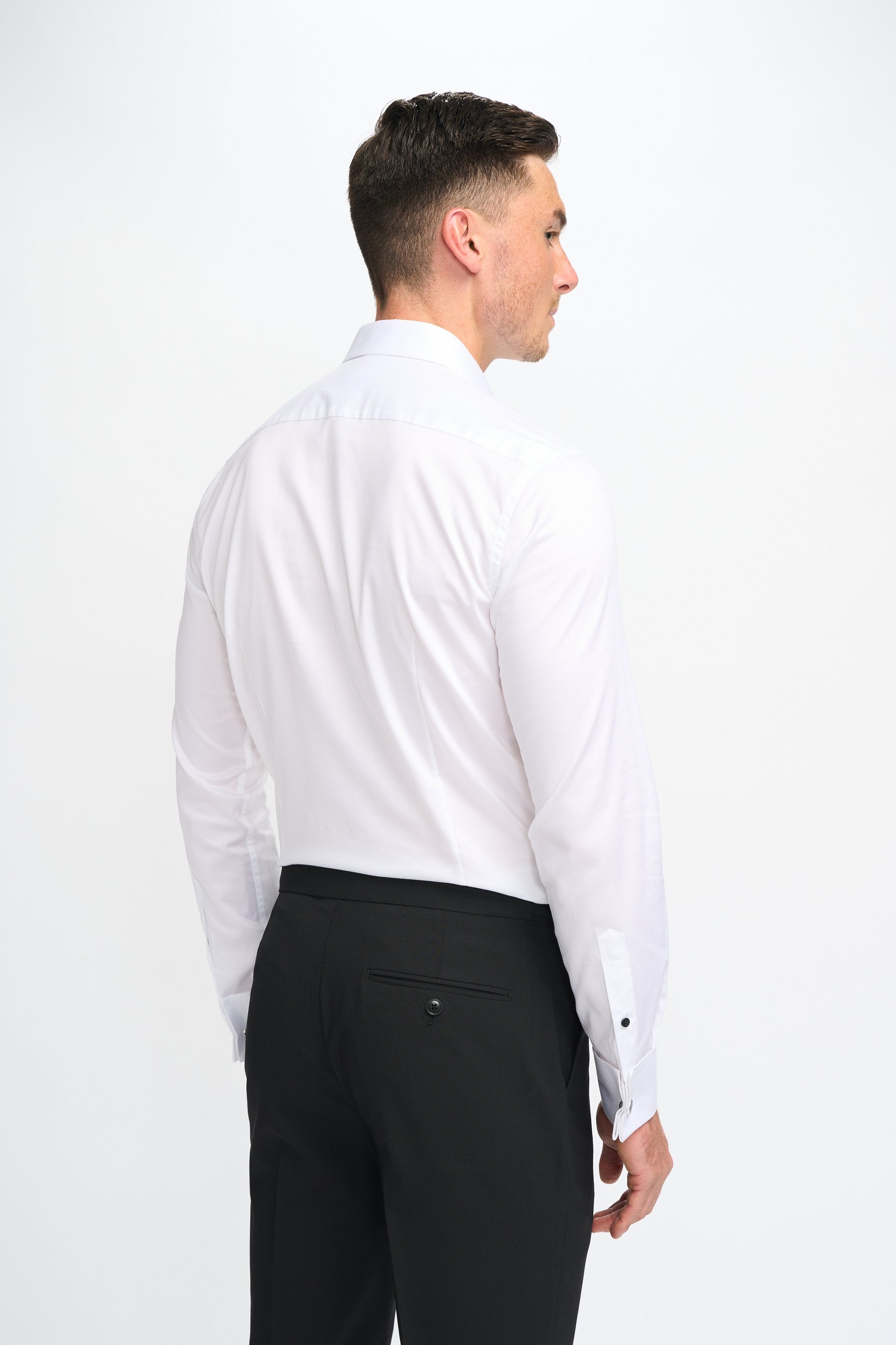 Herren Weißes Klassisches Kragen Button-Up Baumwoll Manschettenhemd - Havana - Weiß