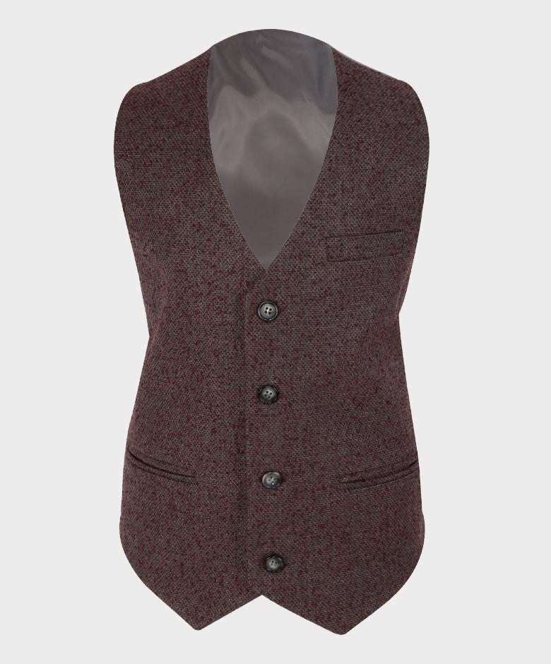 Costume à Carreaux Windowpane Rétro Tailored Fit pour Garçons - Gris - Bordeaux