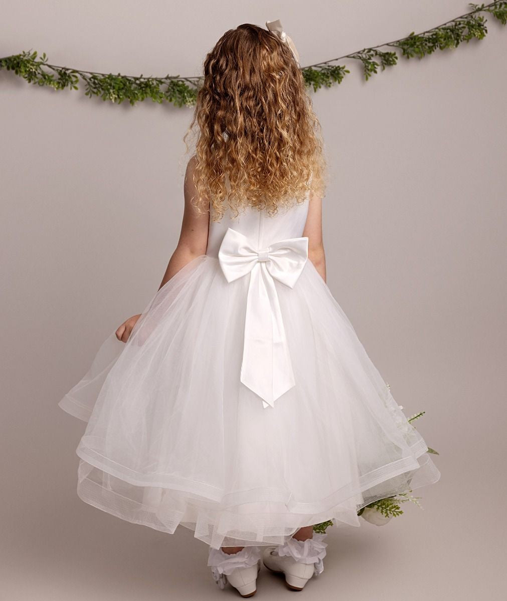 Mädchen Elfenbein Florales Besticktes Tüll Kleid - RAQUEL - Elfenbein