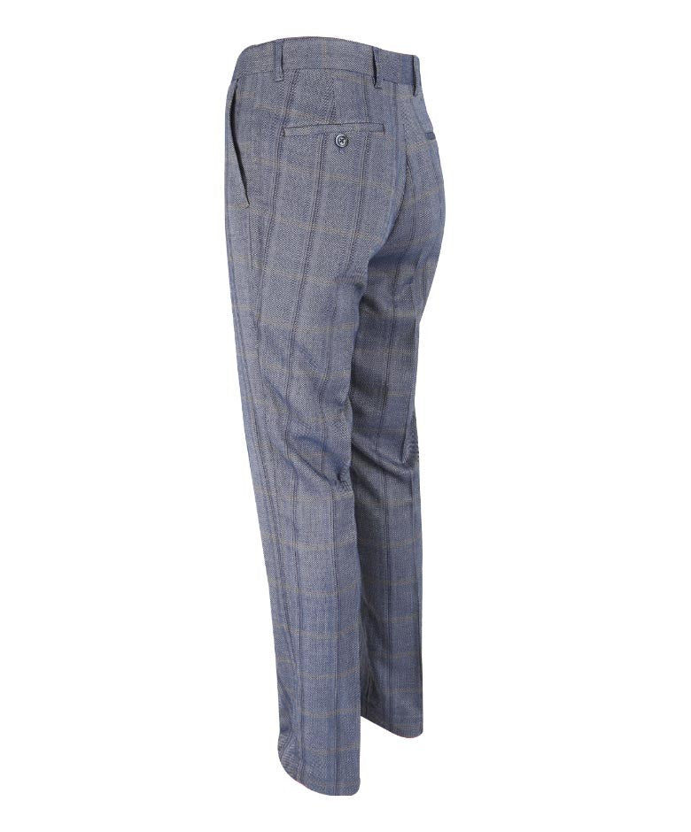Herren Slim Fit Tweed Karo Hose - Connall Blue - Blau