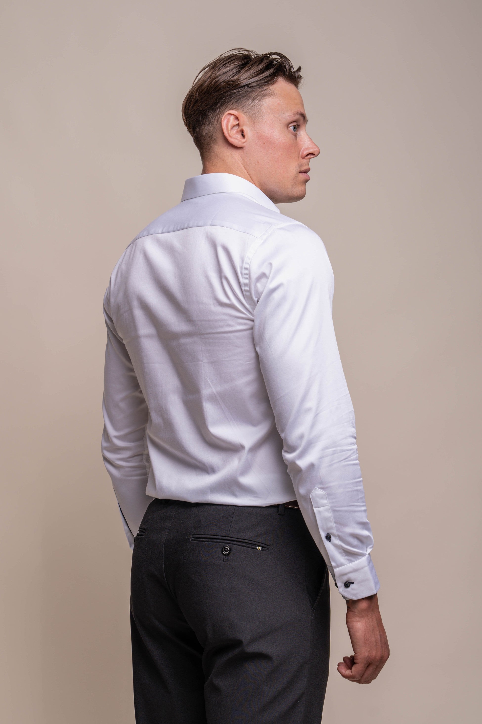 Chemise décontractée à manches longues en coton pour hommes - SIMSON - Blanc