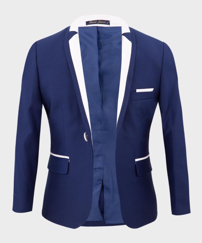 Costume de Smoking Exclusif à Passepoil pour Garçons - Bleu Foncé - Blanc