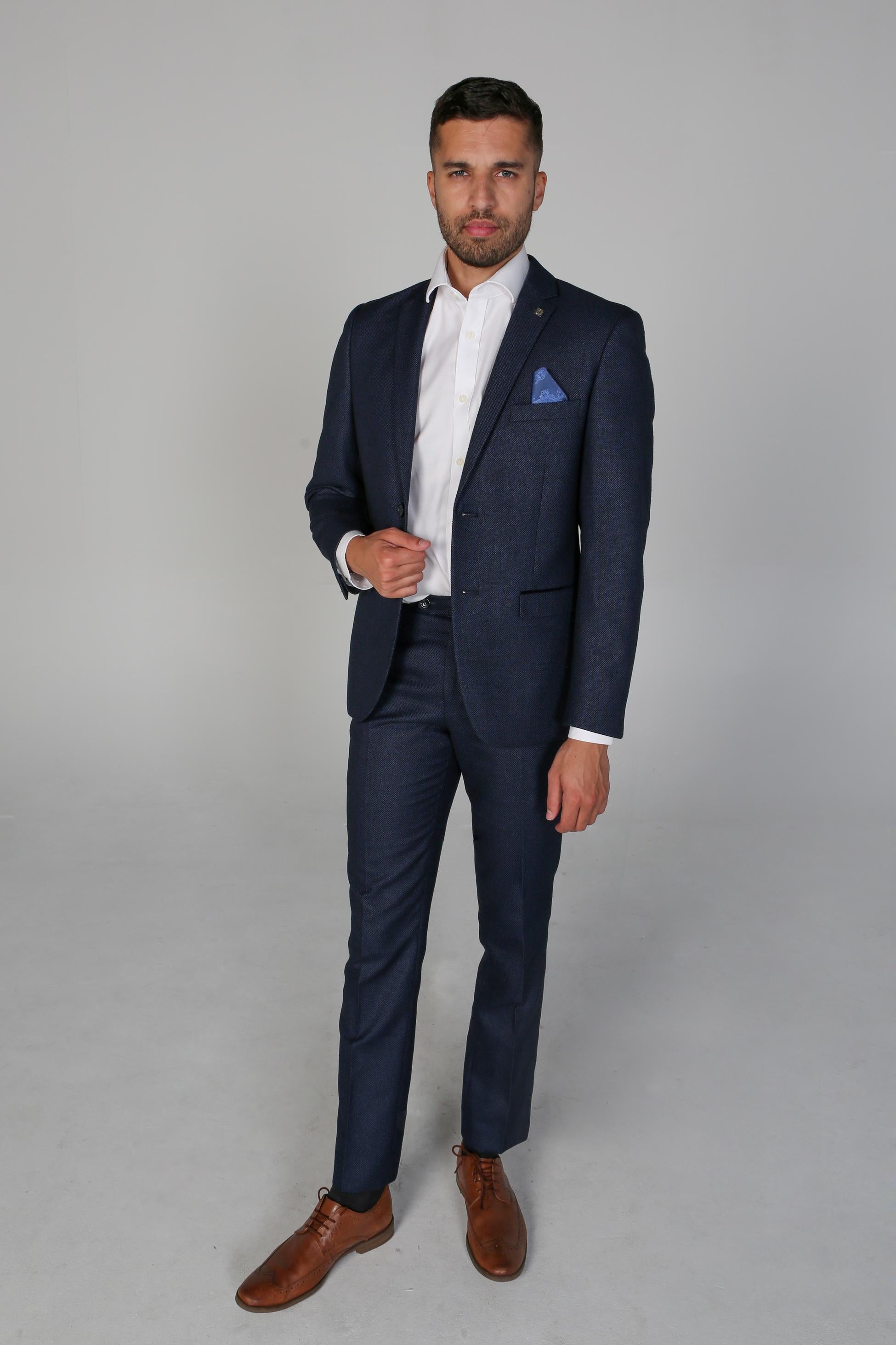 Herren Strukturierte Formelle Marineblaue Anzugjacke - ARTHUR - Marineblau