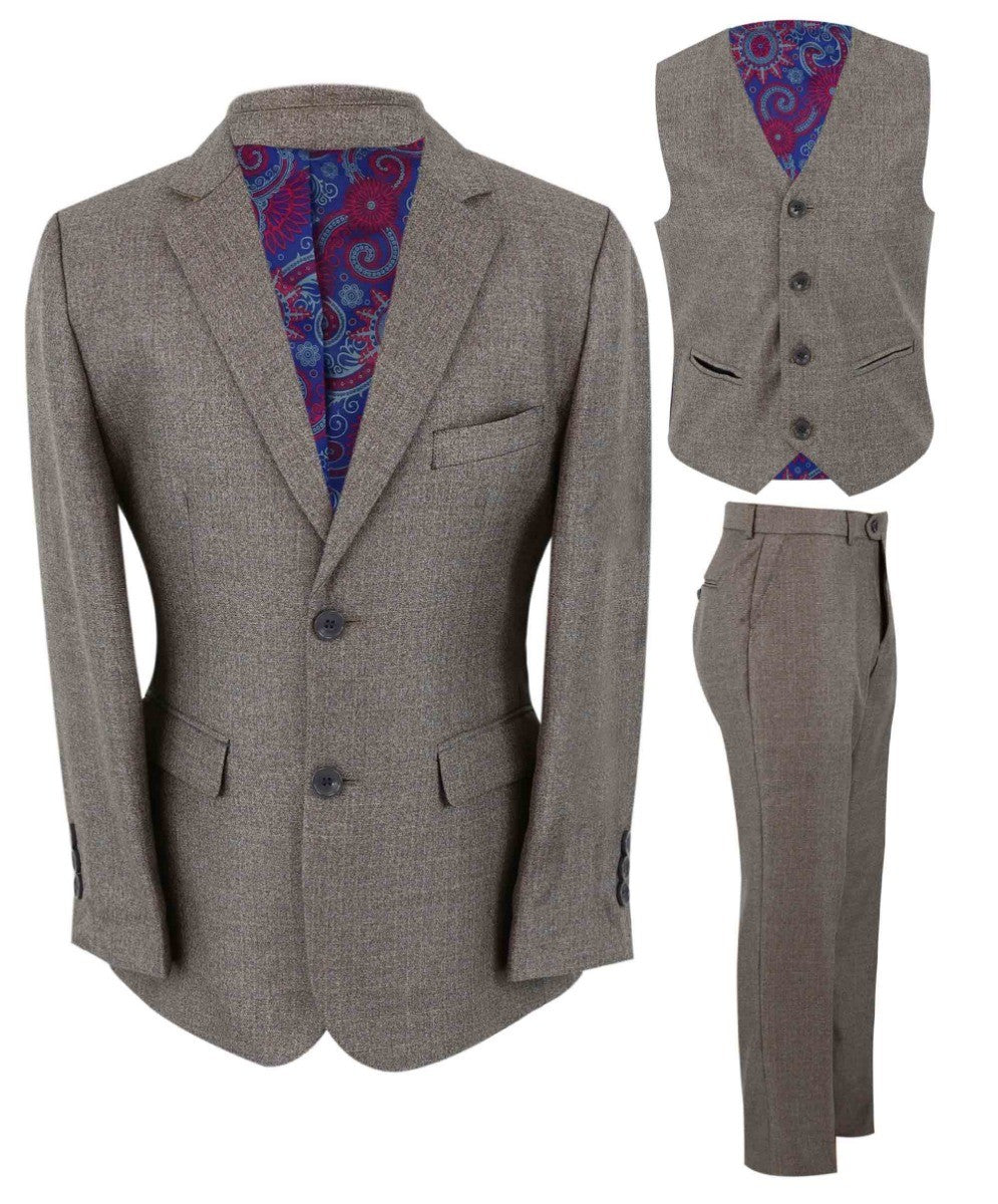 Costume Texturé Tailored Fit pour Garçons - Beige Foncé