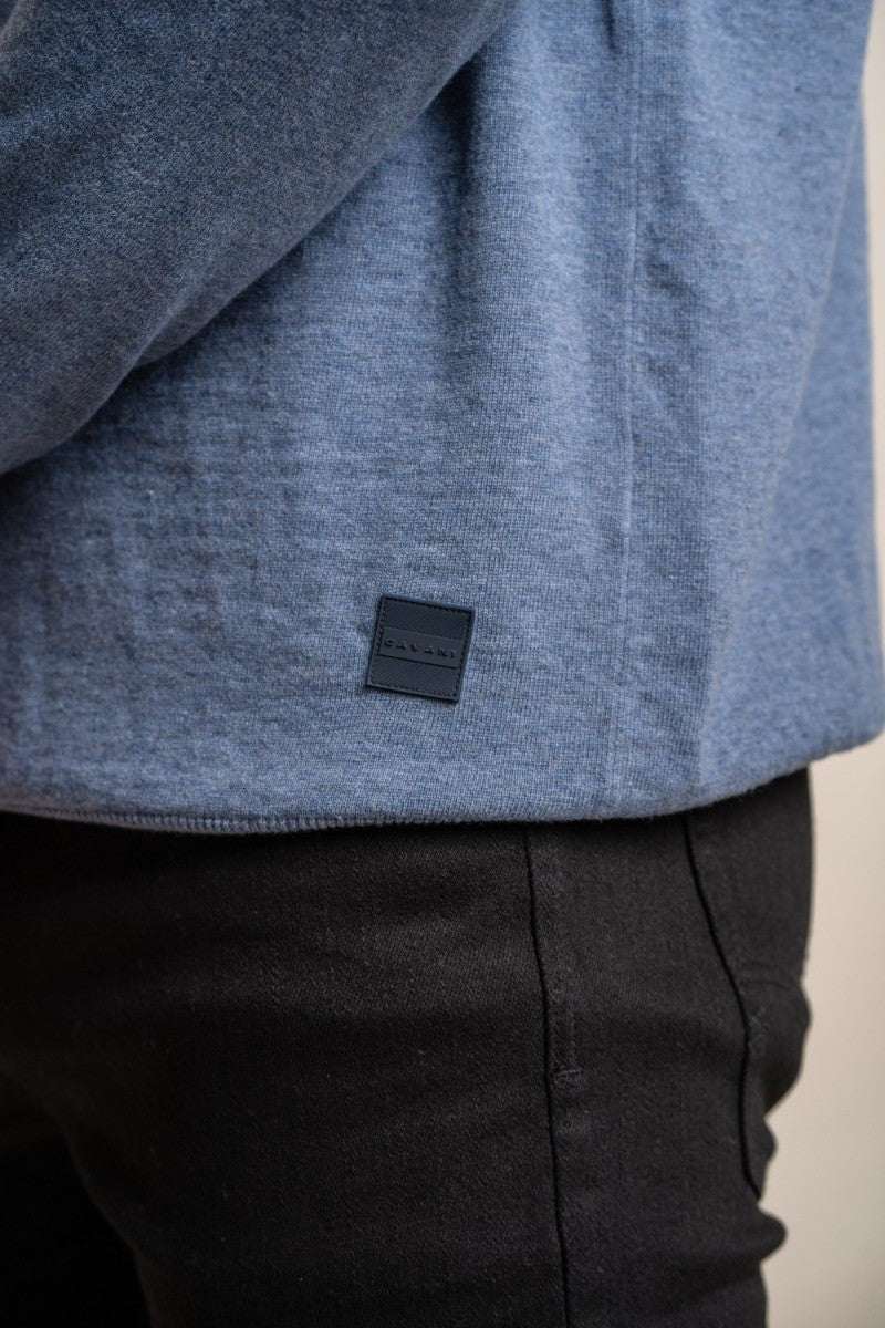 Pull en coton à col montant et zip quart pour hommes - Falcao - Bleu-Denim Moyen