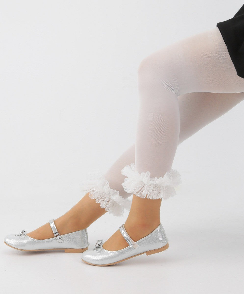 Mädchen Rüschen Fußlose Ballettstrumpfhose - Weiß