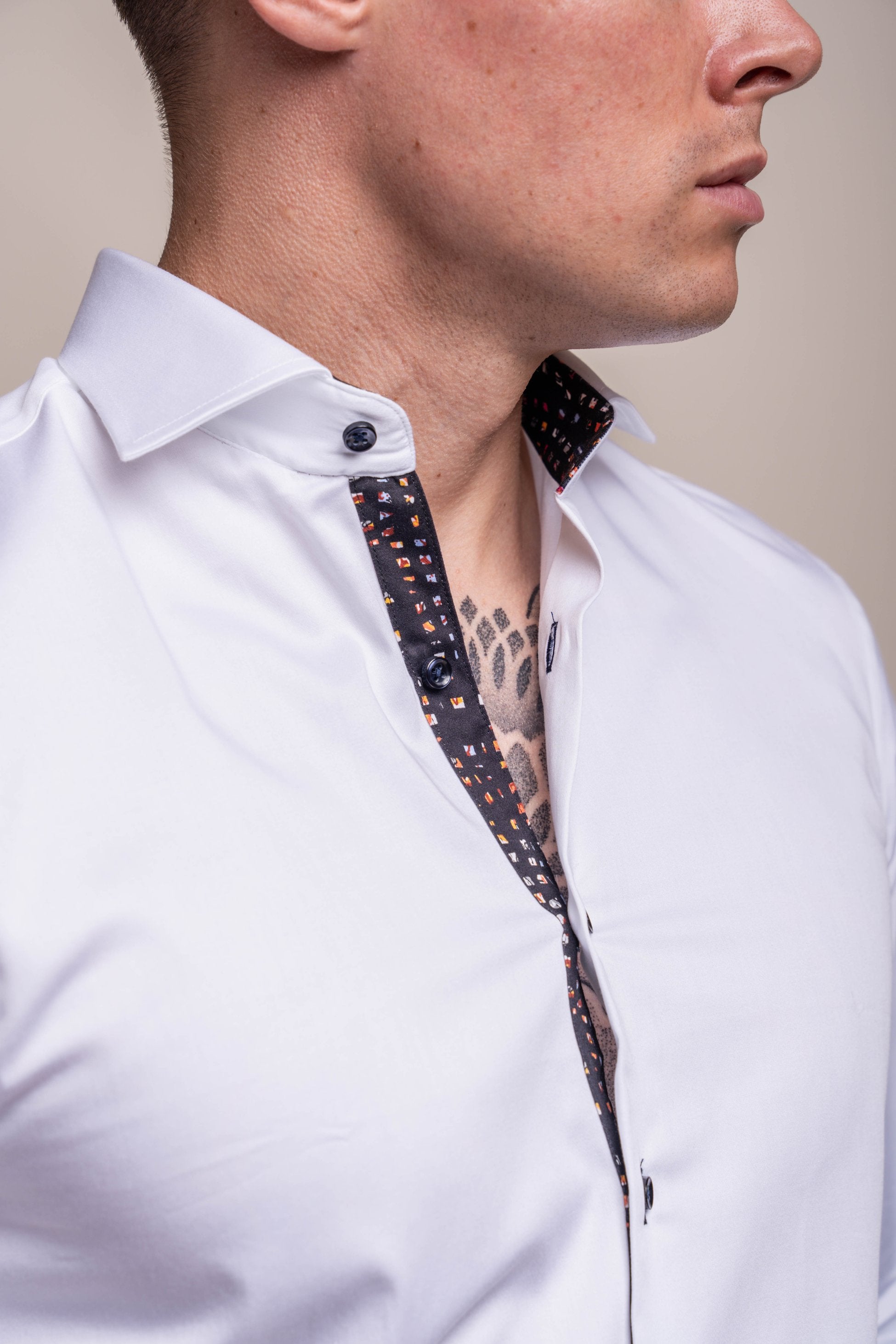Chemise décontractée à manches longues en coton pour hommes - SIMSON - Blanc