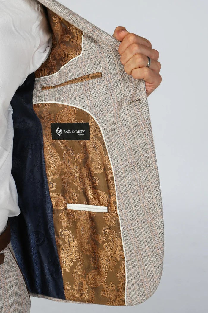 Men's Tailored Fit Check 2PC Suit - LEO - Beige