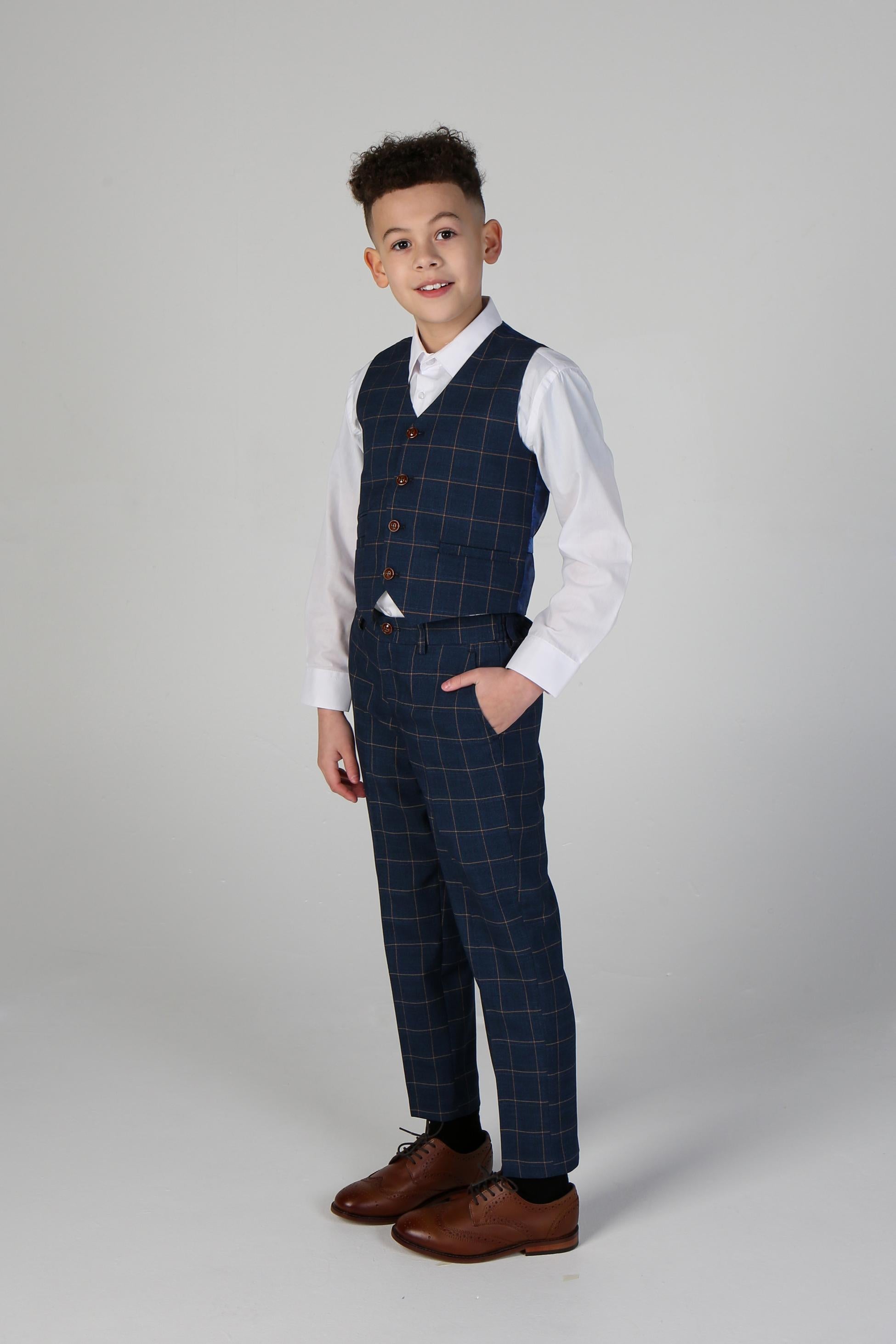 Boys' Tailored Fit Windowpane Check Suit - HAMLEYS - Cornflower Blue