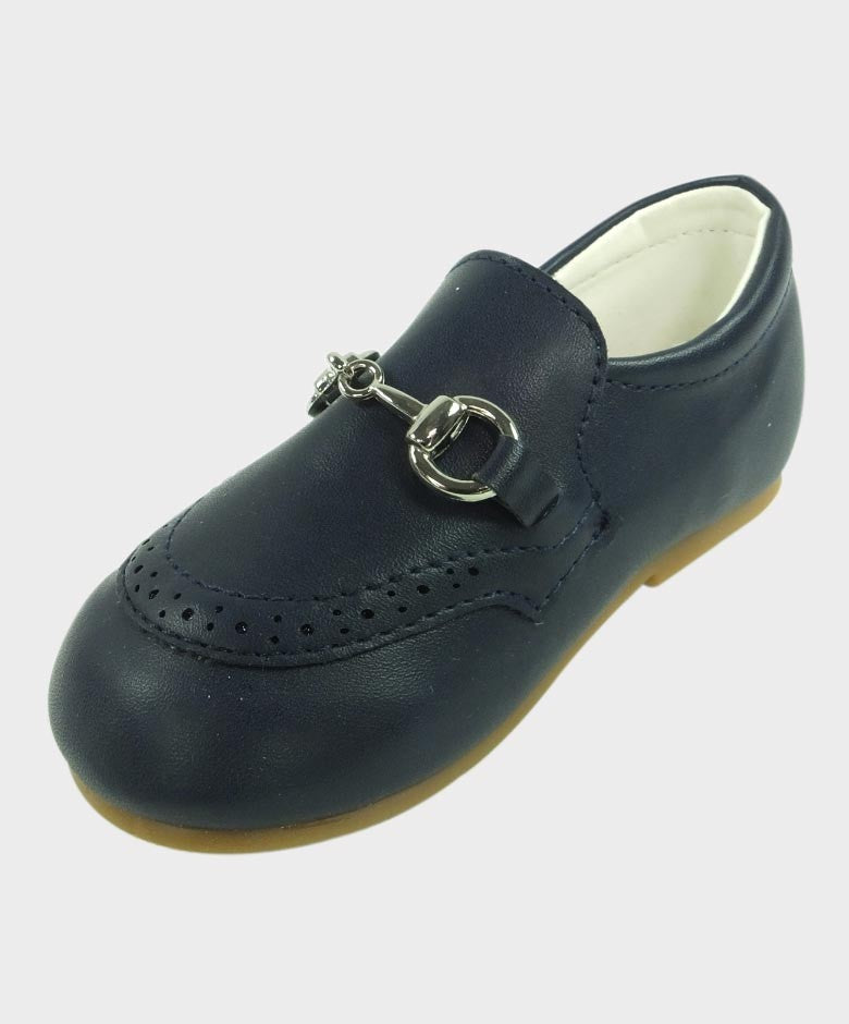 Jungen Leder Moccasin Loafers mit Silberner Pferdebitte - Navyblau