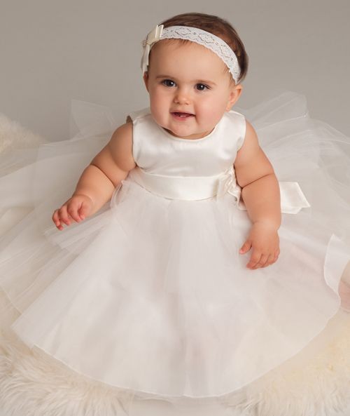 Baby Mädchen Taufkleid mit Satin Schleife - K038 - Elfenbein
