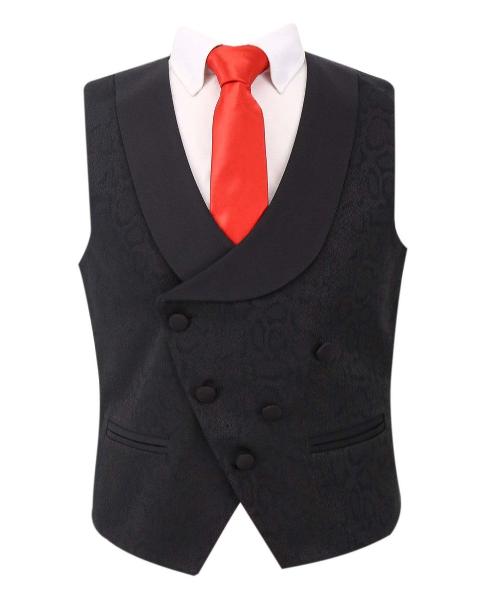 Boys Jacquard Patterned Tuxedo Suit - ASHLEY - Black