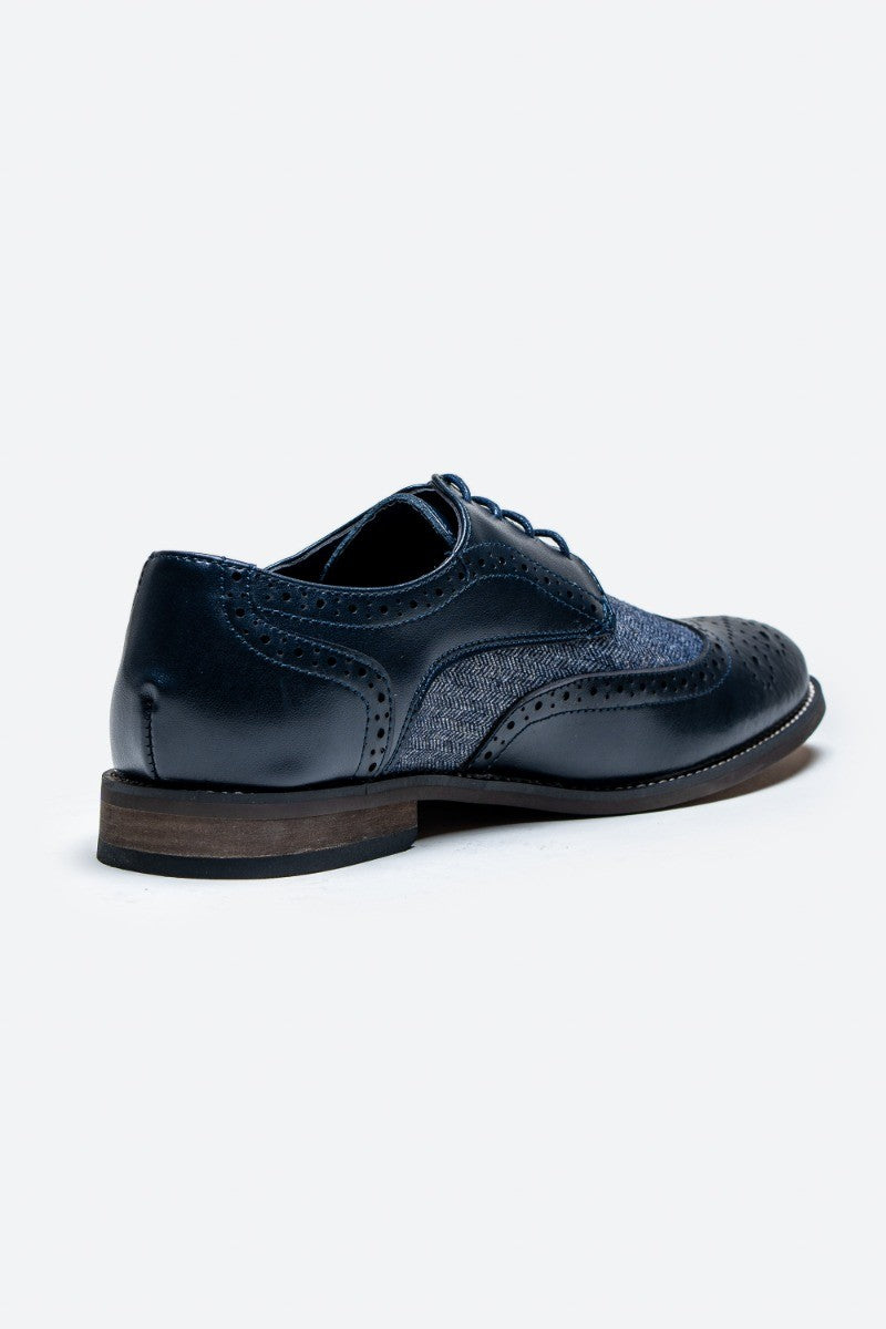 Herren Leder Tweed Retro Derby Brogue Schuhe - Oliver - Marineblau