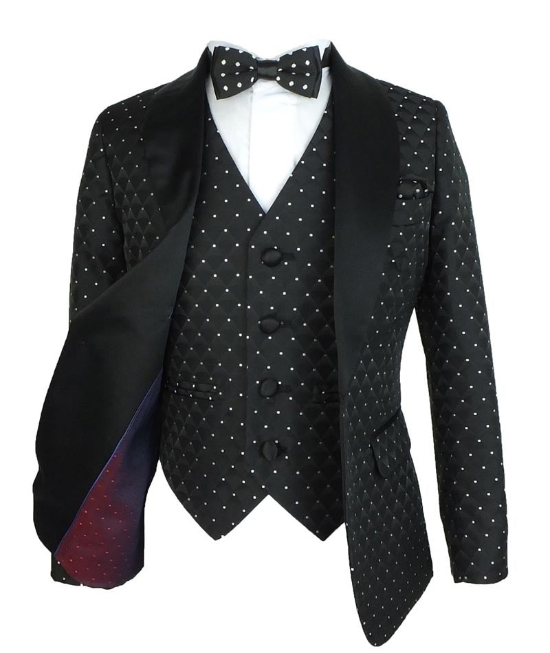 Costume de Smoking Matelassé à Points Noirs pour Garçons - Noir