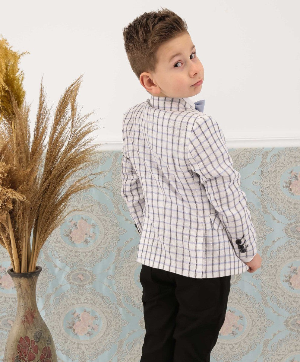 Jungen Karo Blazer und Doppelreihiges Westenanzug-Set - Blau