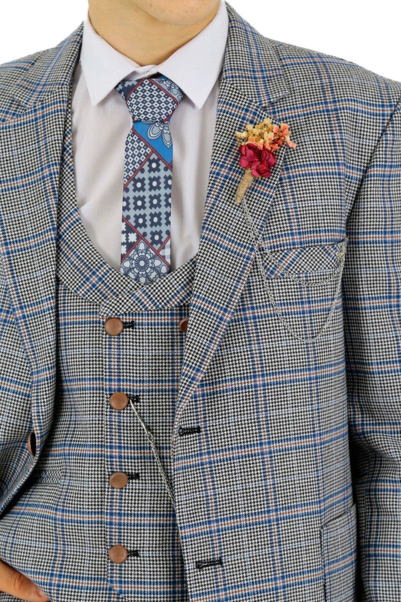 Costume à Carreaux Windowpane Slim Fit pour Garçons - Bleu - Noir