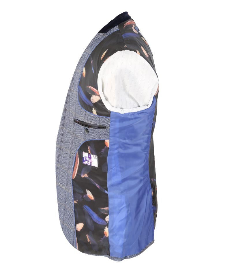 Herren Slim Fit Tweed Karo Blauer Anzug - CONNALL - Blau