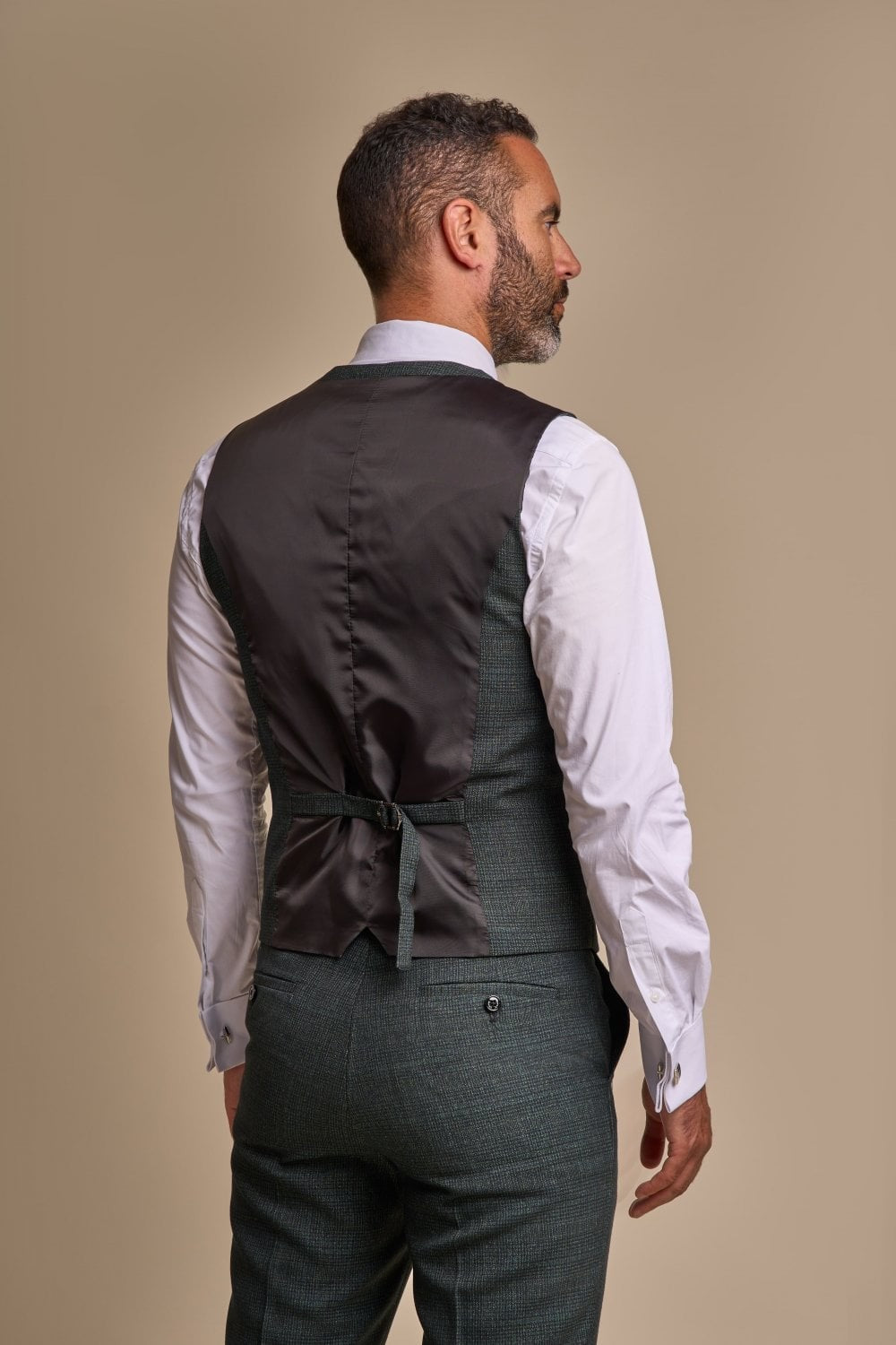 Costume en Tweed à Motif Pied-de-Poule Slim Fit pour Homme - CARIDI - Vert Olive