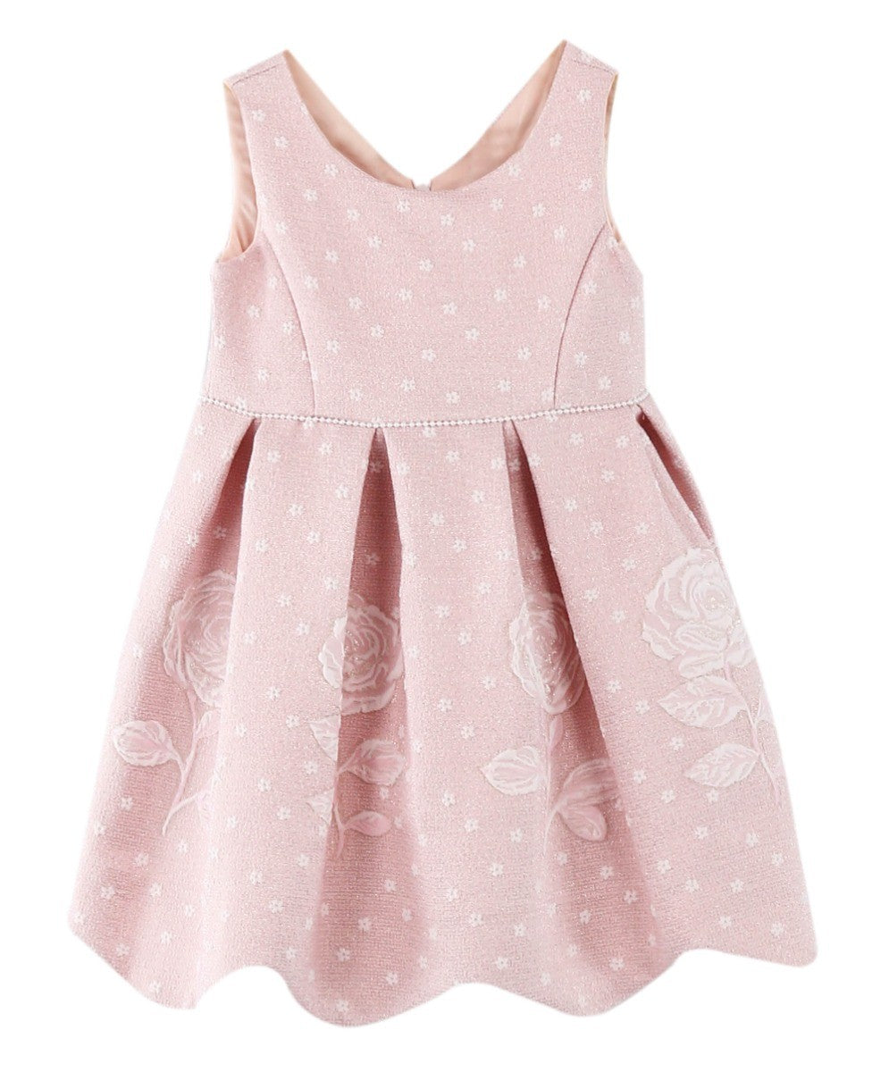 Mädchen Ärmelloses Blumenbesticktes Kleid-Set - Babyrosa