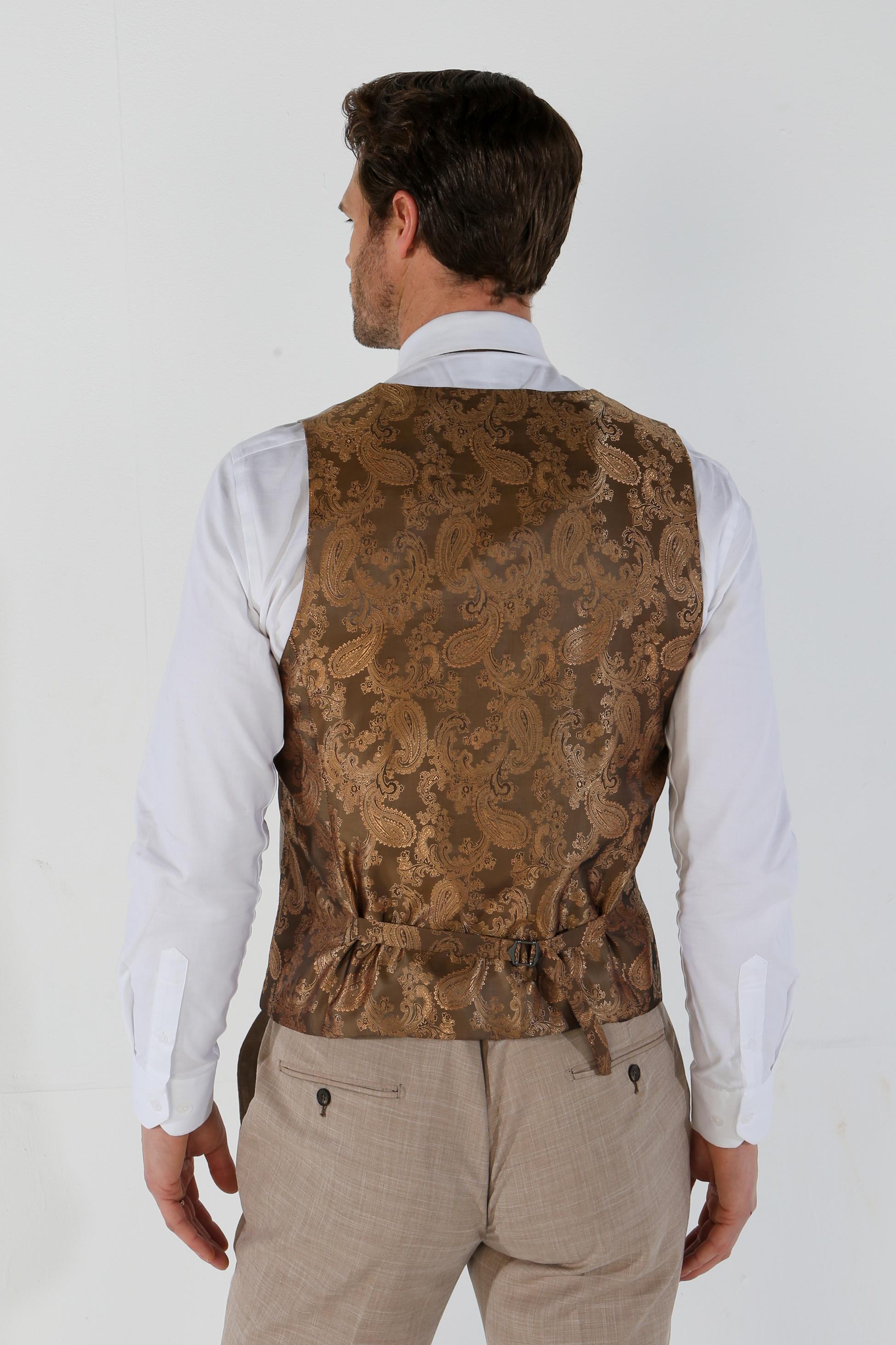 Men's Tailored Fit Plaid Waistcoat - KURT - Beige