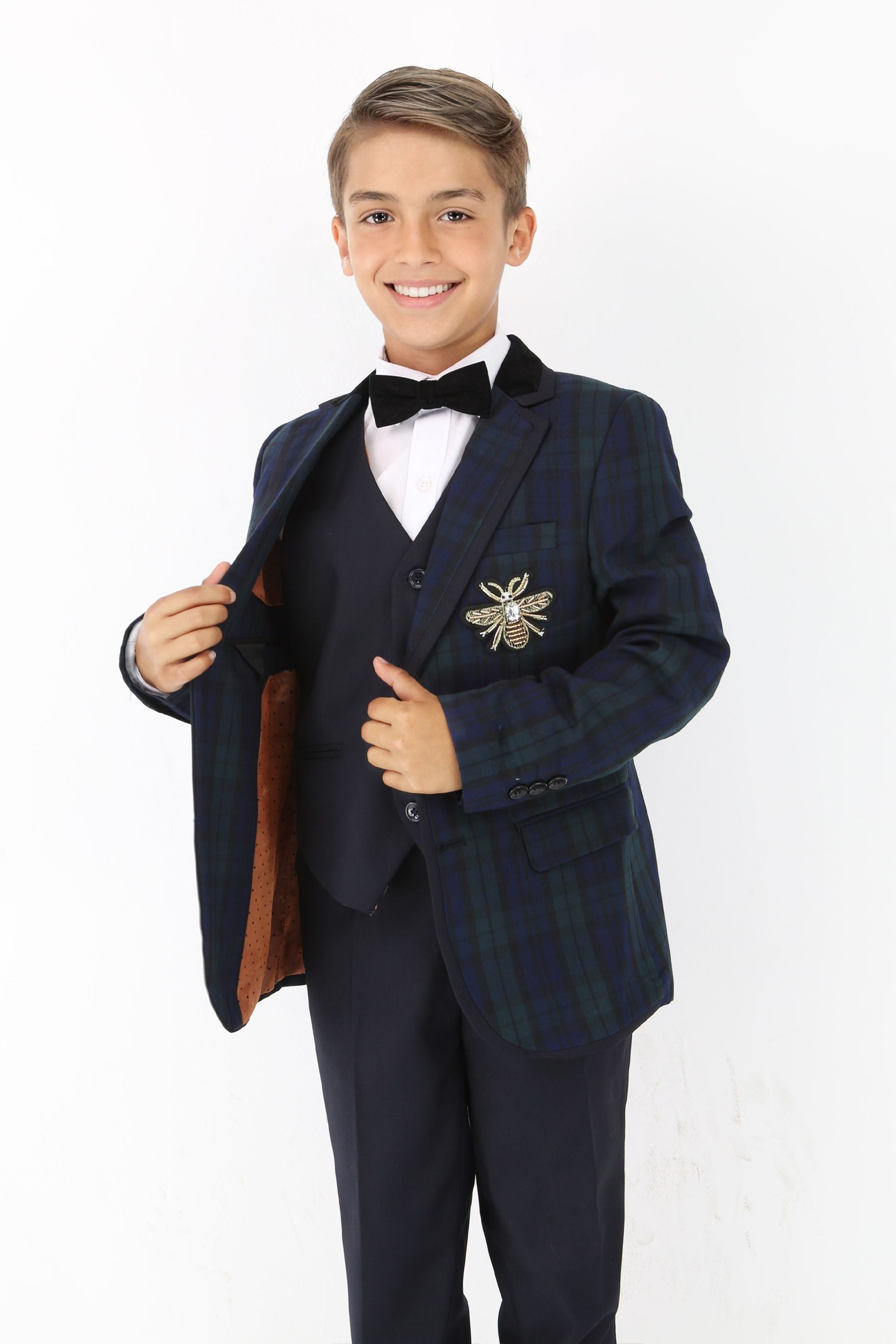Costume à Carreaux Élégant pour Garçons - Bleu Marine - Vert