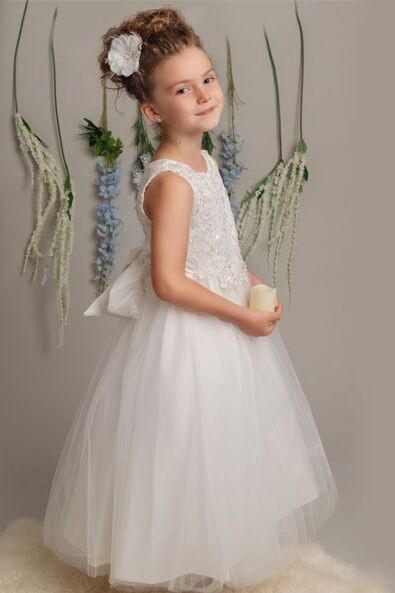 Mädchen Kleid mit Stickerei und Tüllrock - LYNN - Elfenbein