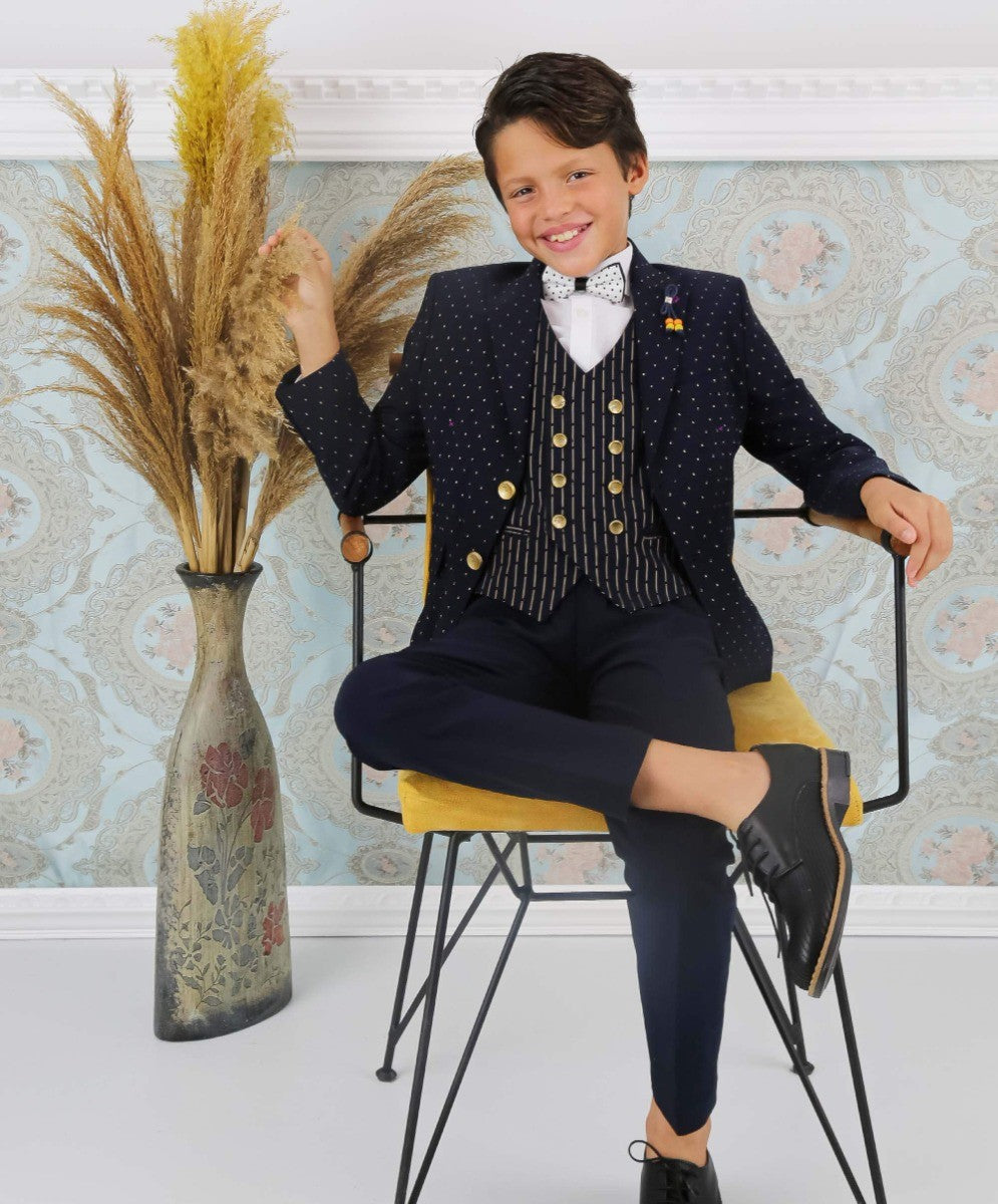 Costume à Pois Slim Fit pour Garçons - ARISTOTLE - Bleu Marine