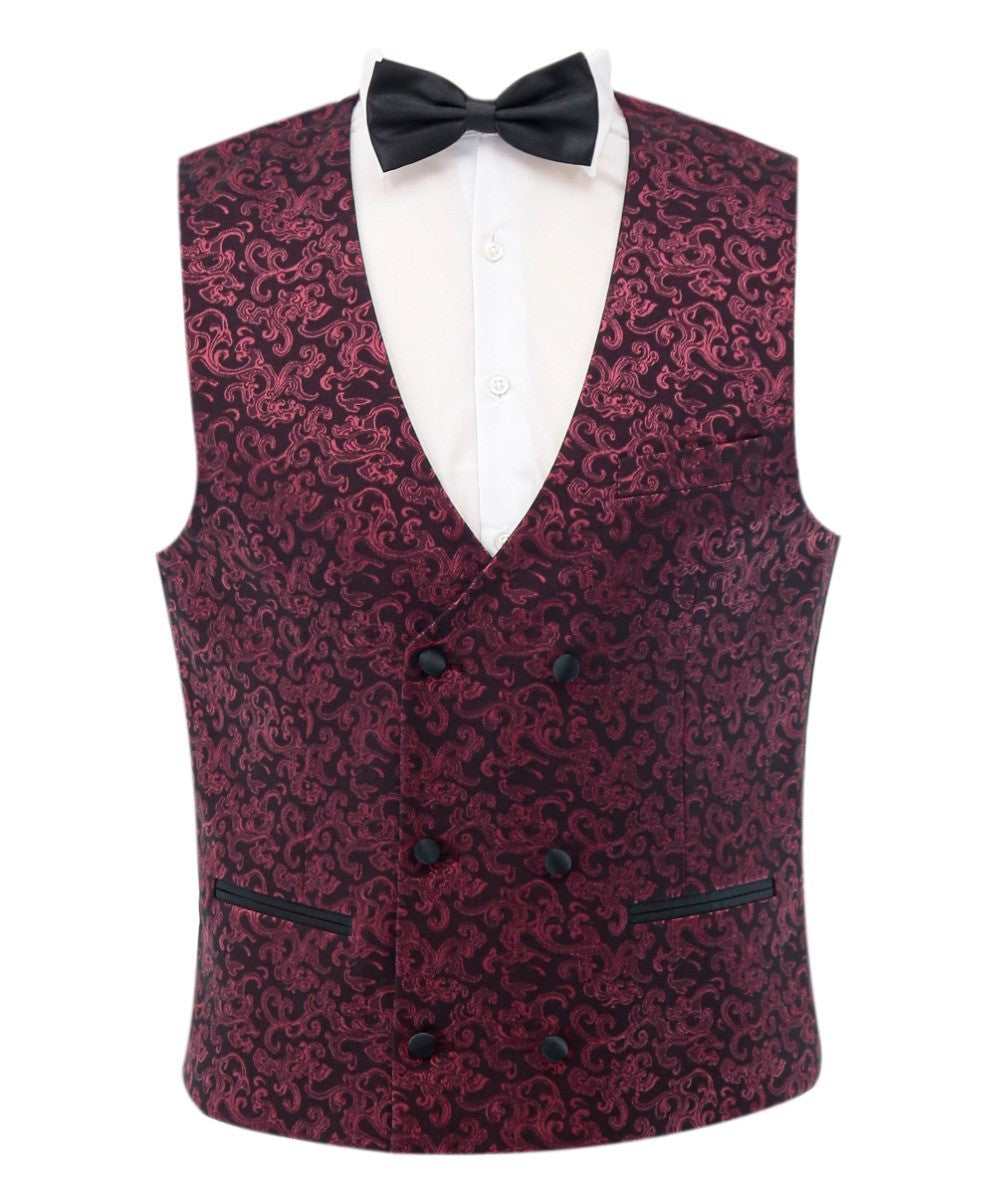 Men's Patterned Shimmer Tuxedo Suit - AARON - Burgundy
