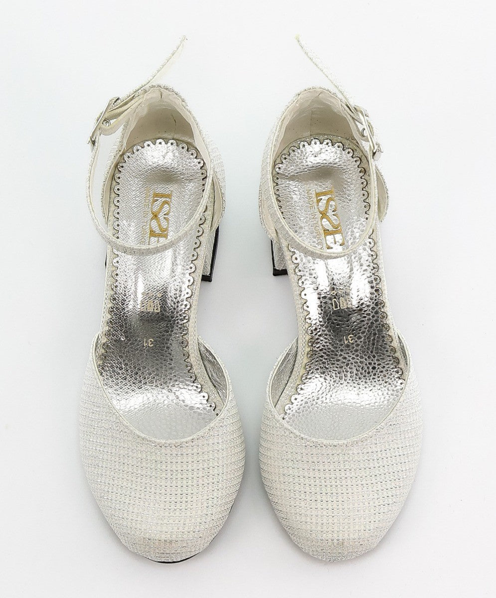 Chaussures de Communion à Bride à la Cheville et Bloc Talon pour Filles - Crème