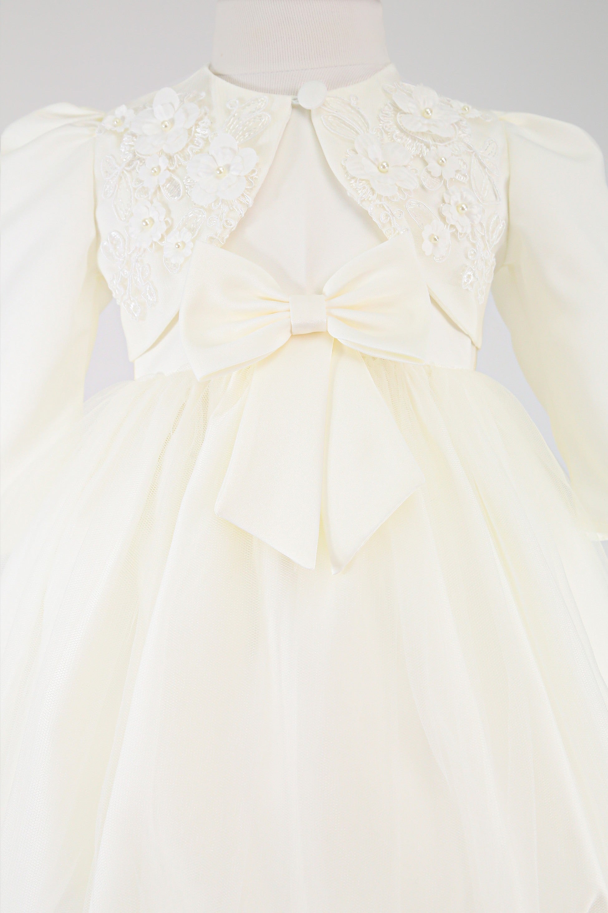 Baby Mädchen Ärmelloses Kleid mit floraler Bolero - B1176 - Elfenbein