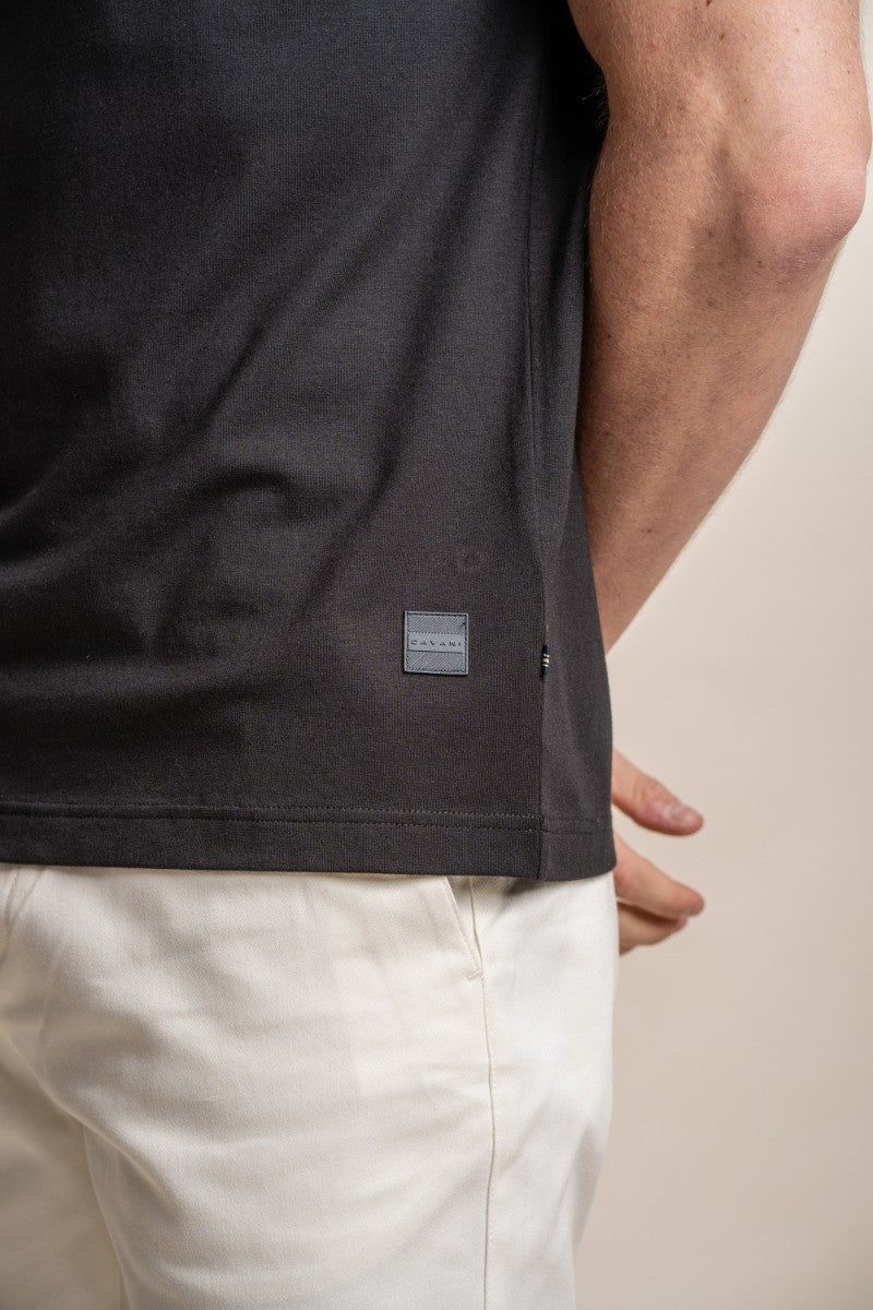 T-shirt polo en coton à manches courtes ajusté pour hommes - Kelsey - Noir