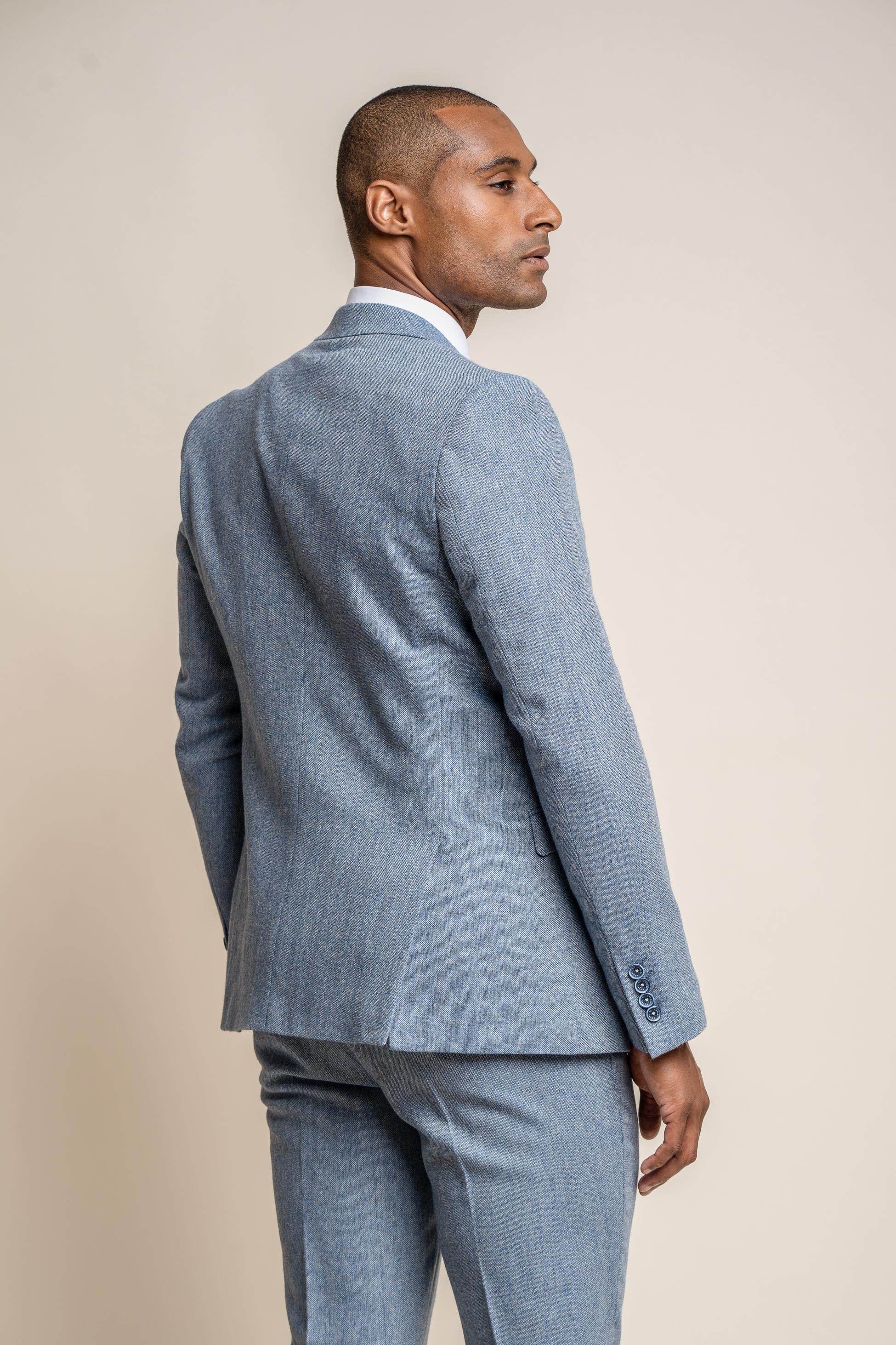 Herren Tweed Slim Fit Anzugjacke - WELLS Blue - Hellblau