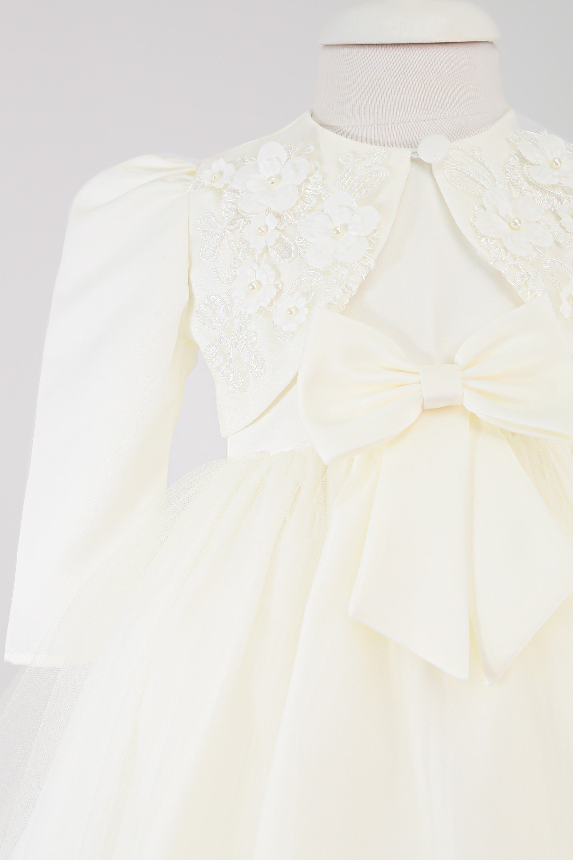 Baby Mädchen Ärmelloses Kleid mit floraler Bolero - B1176 - Elfenbein