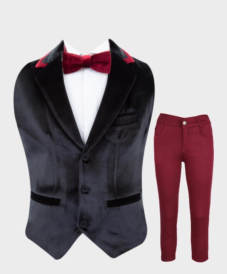Blazer en Velours Tailored Fit avec Patte de Coude pour Garçons - Noir