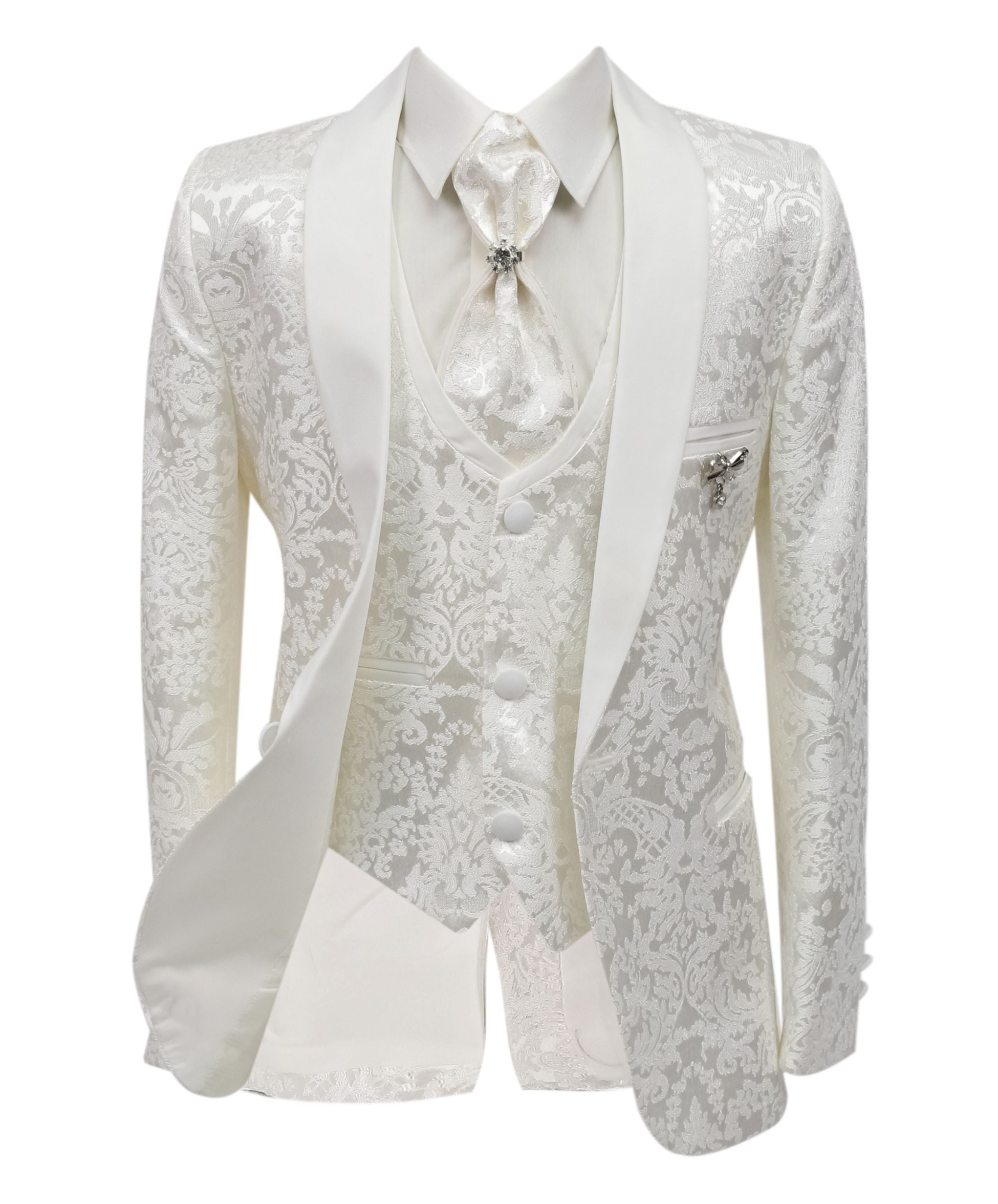 Boys 5-Piece Paisley Jacquard Communion Tuxedo Suit - Ivory