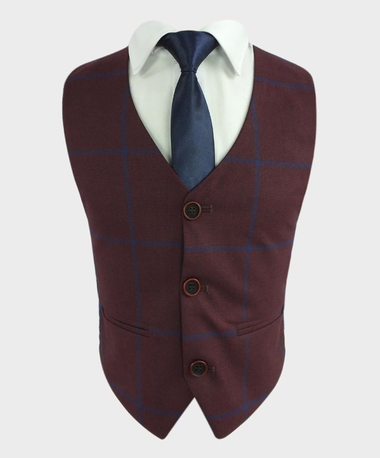 Costume à Carreaux Windowpane Tailored Fit pour Garçons - Bordeaux