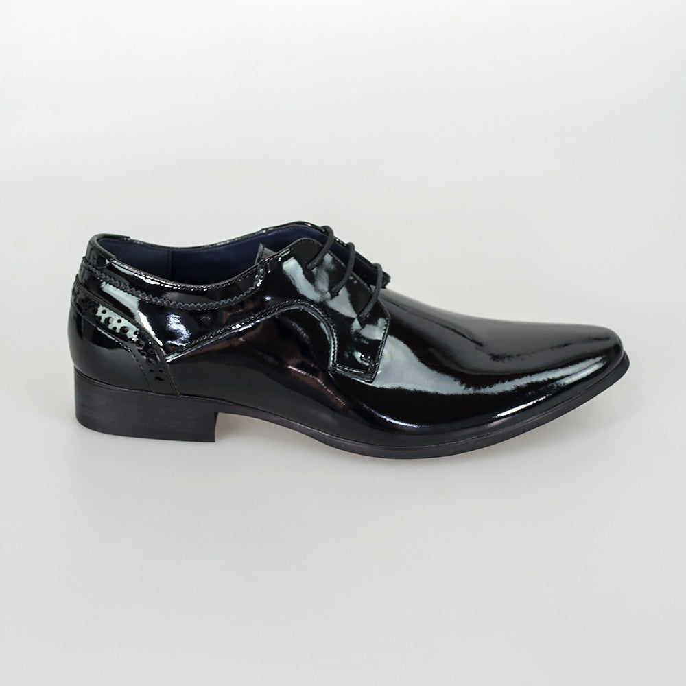 Herren Lack Schnürsenkel Smoking Schuhe - SCOTT Schwarz - Schwarz