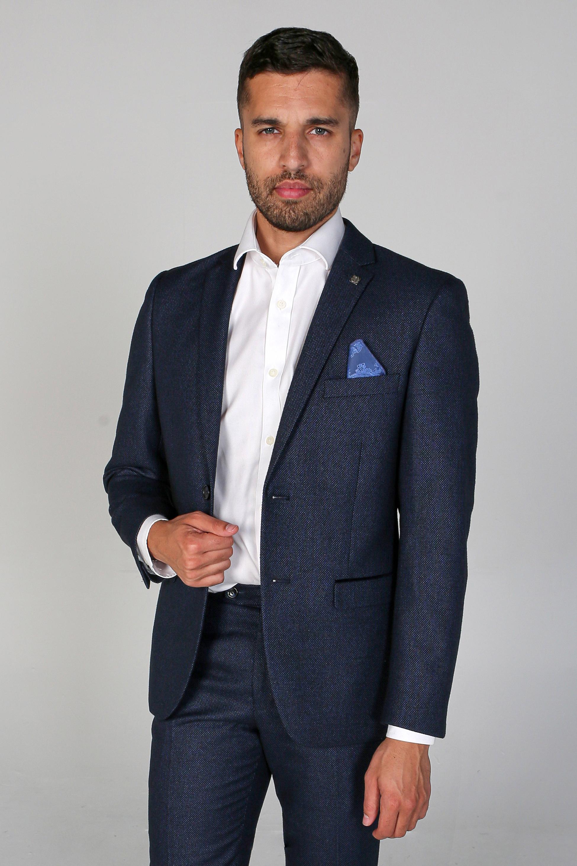 Herren Strukturierte Formelle Marineblaue Anzugjacke - ARTHUR - Marineblau