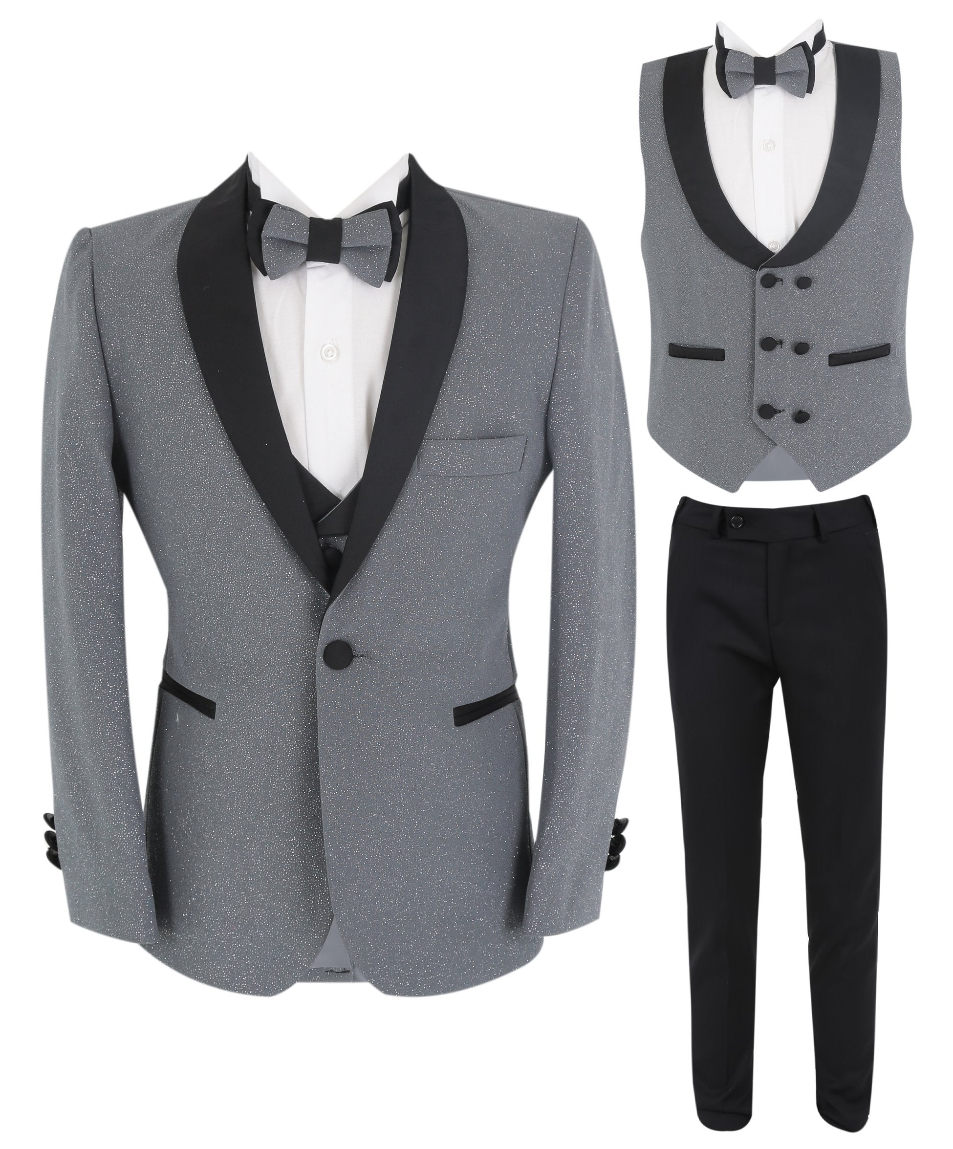 Jungen Slim Fit Glitzernder Tuxedo Anzug - Grau