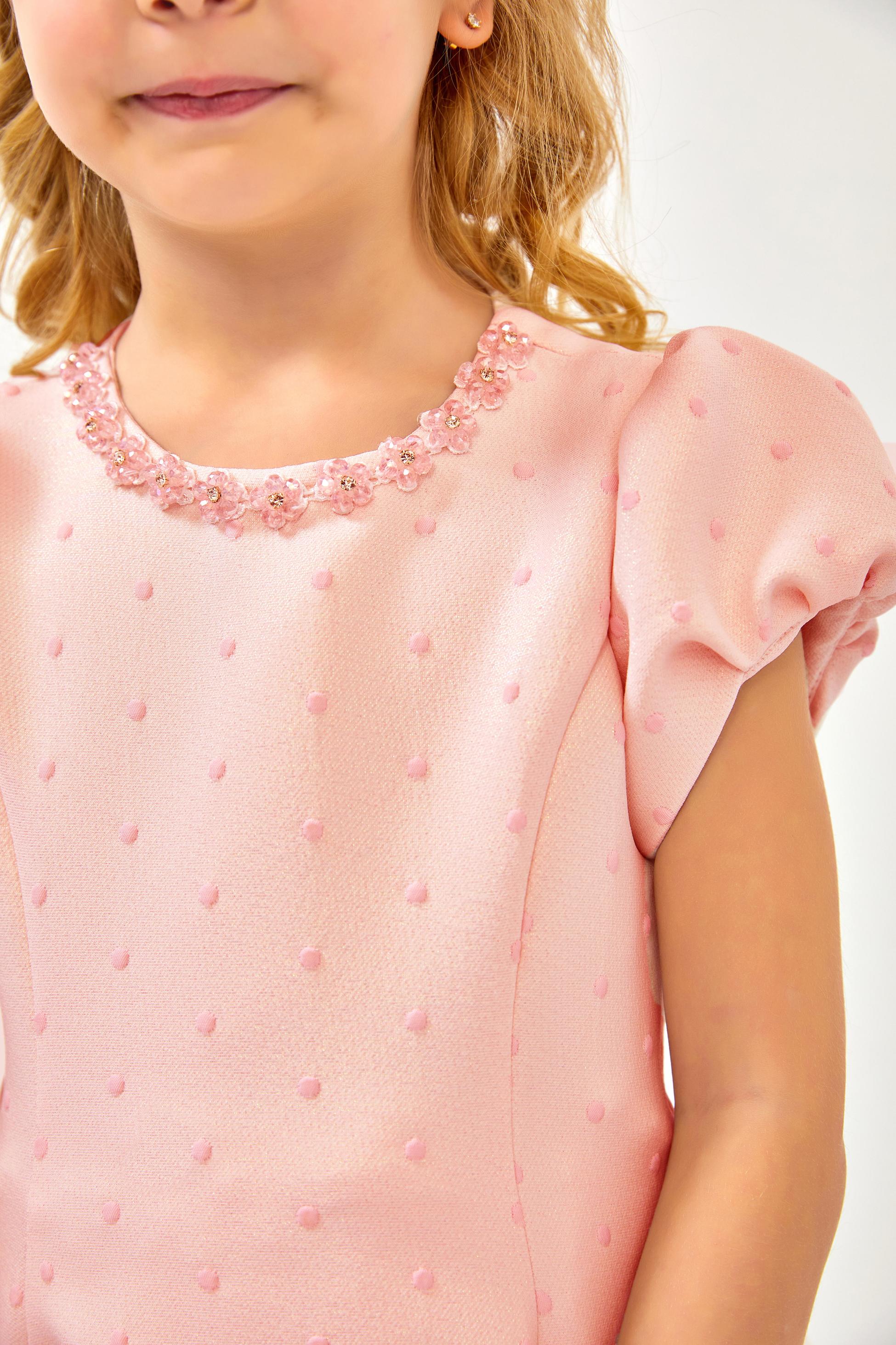 Ensemble de Robe à Pois 3 Pièces pour Demoiselles d'Honneur - Rose