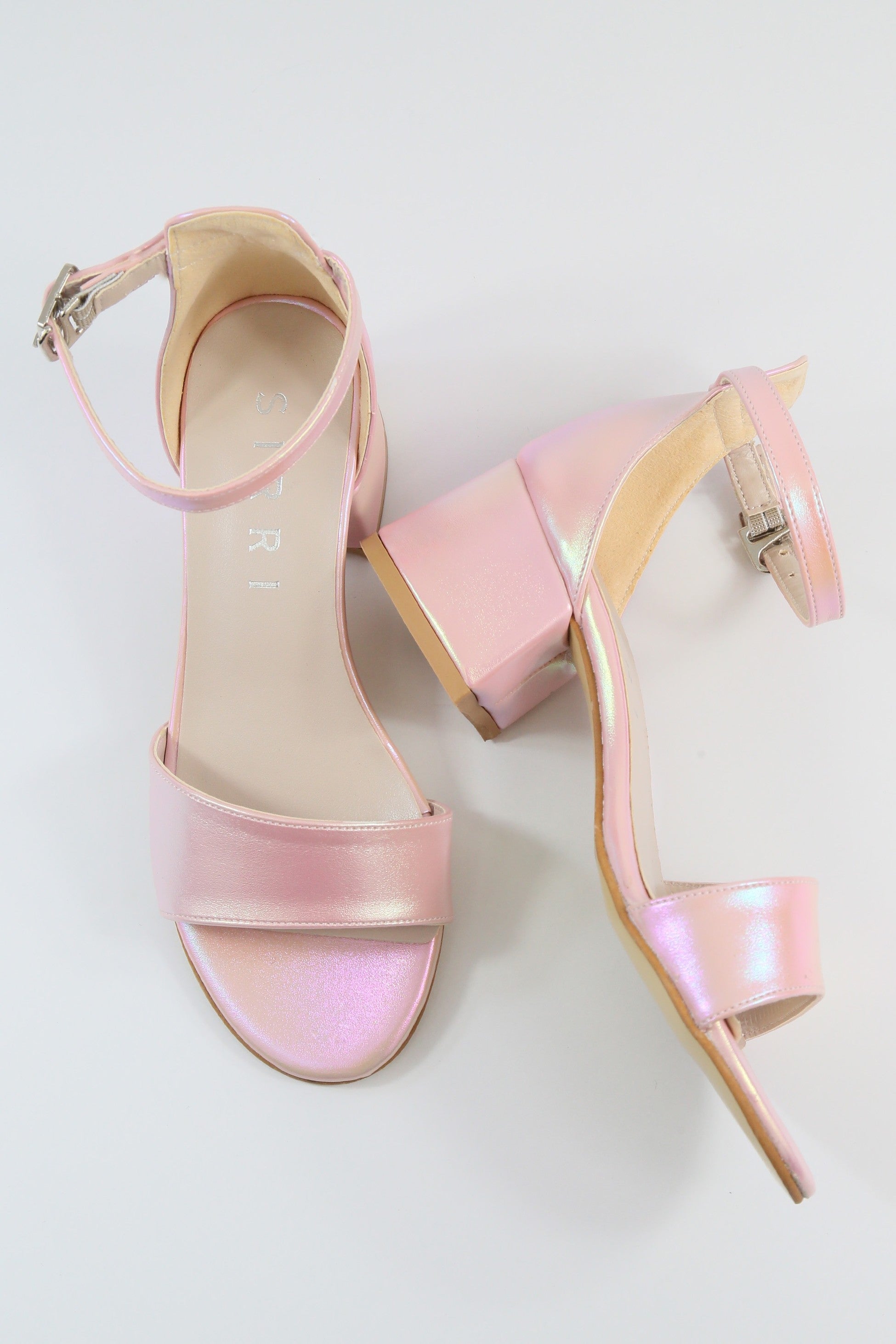 Mädchen Fesselsandalen mit Blockabsatz und schillerndem Effekt - GRACE - Rosa