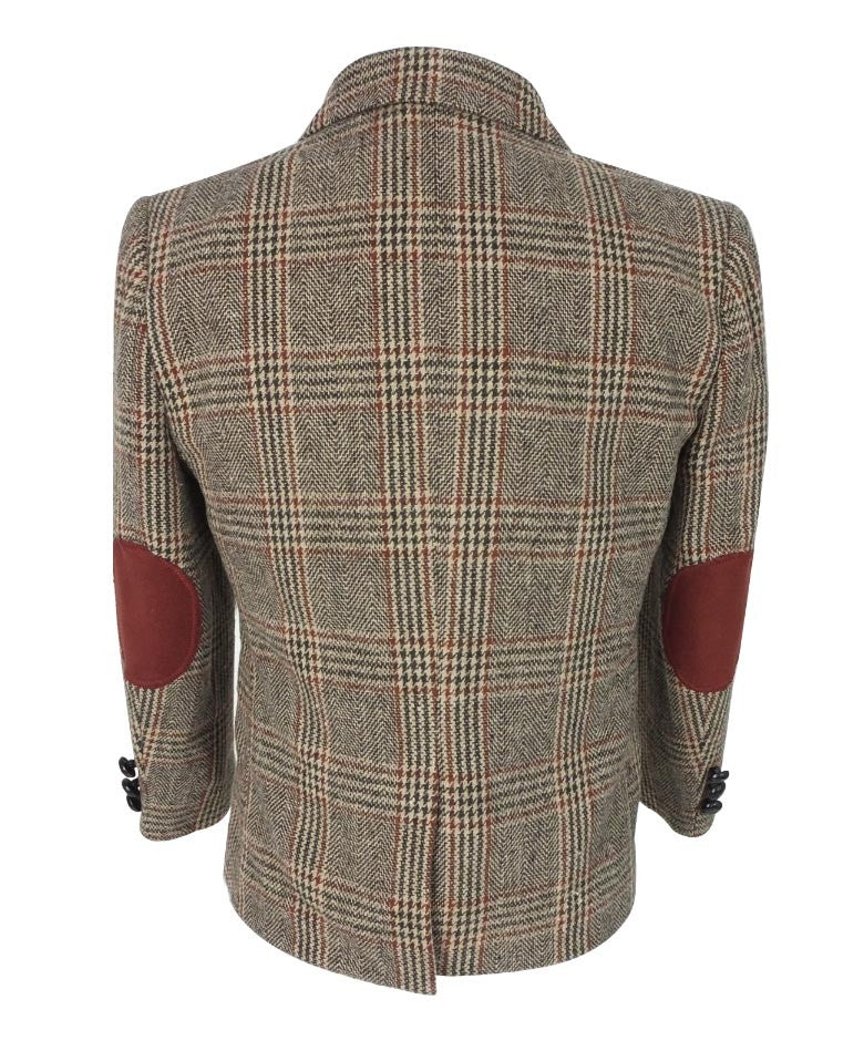 Jungen Fischgrät Tweed Karo Anzug mit Ellbogenpatches - LUCAS - Braun - Bordeaux